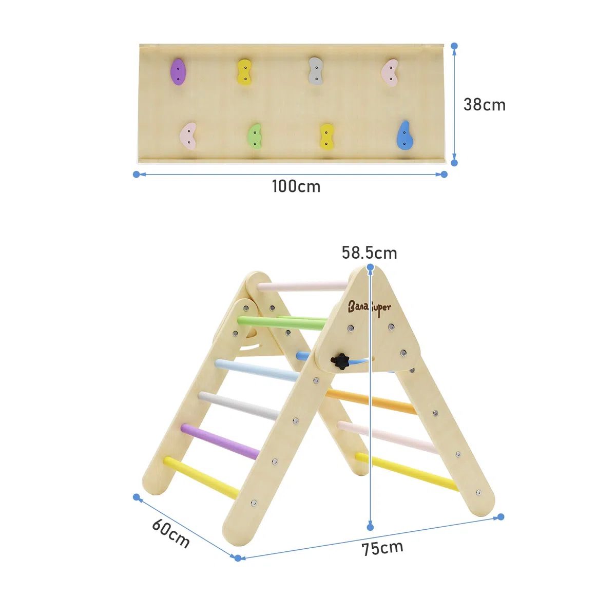 BanaSuper 2 in 1 Bambini Triangolo da Arrampicata in Legno Pieghevole con Rampa Giocattoli Montessori