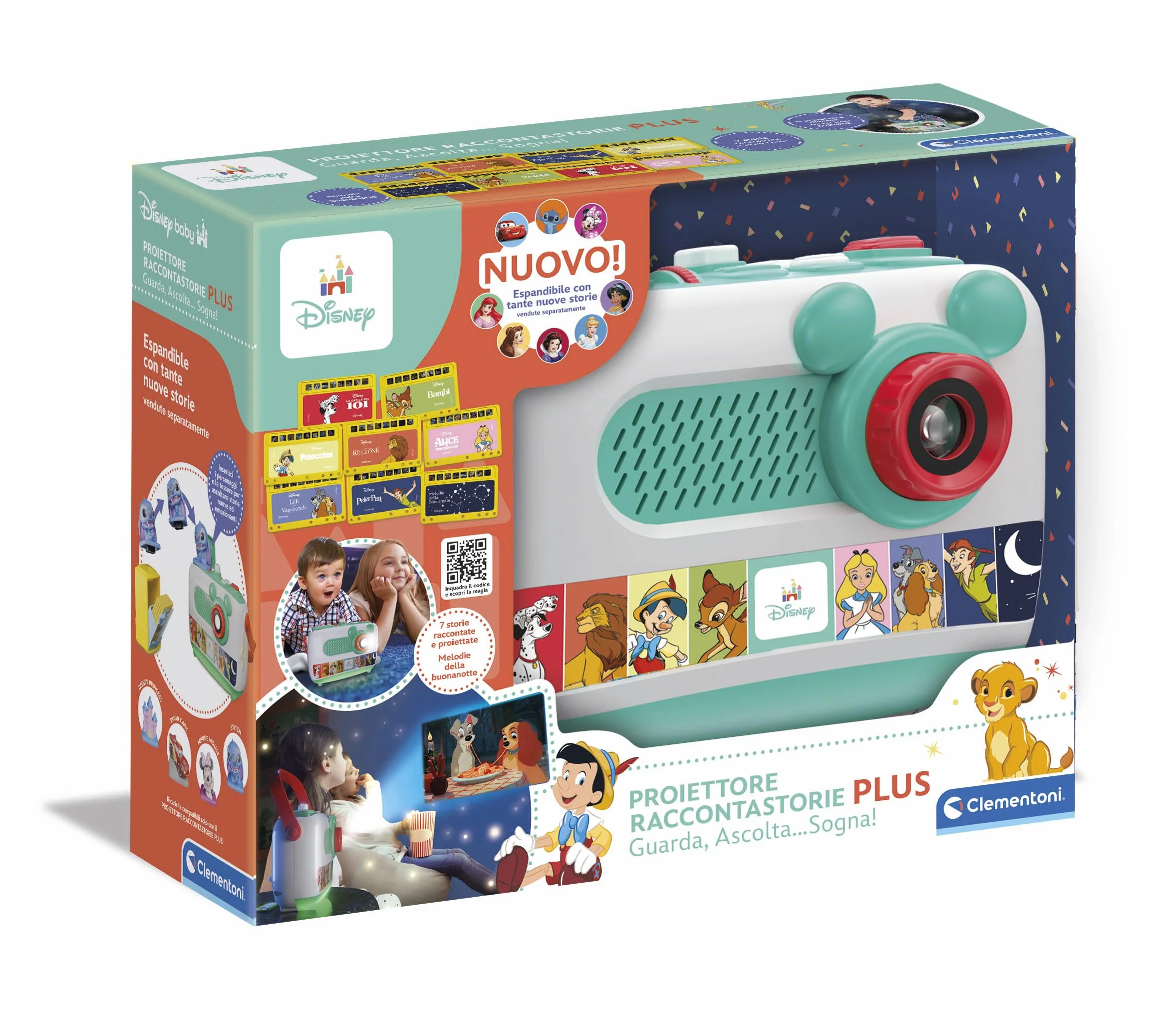 Clementoni Disney Baby Proiettore Raccontastorie Plus, Storyteller per Bambini 2+ Anni, 7 Storie Classiche, Gioco Elettronico Parlante Portatile, Idea Regalo, Italiano