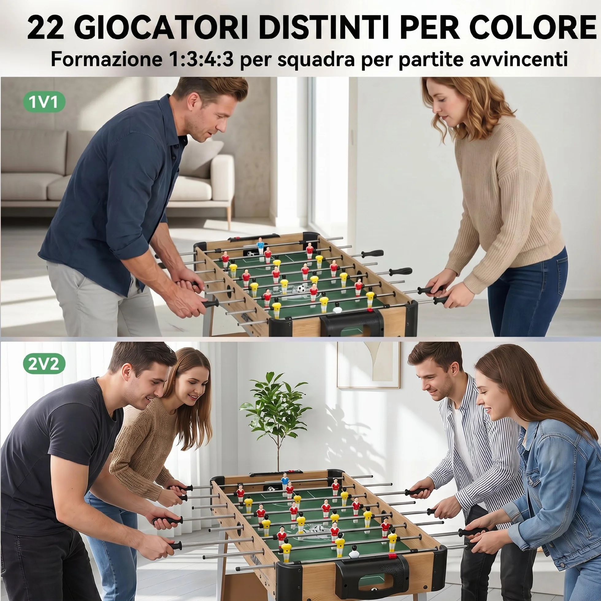 SPORTNOW Calcio Balilla, Biliardino da Casa con 22 Giocatori, 8 Aste, 2 Palline, Segnapunti, Maniglie Antiscivolo, Calcetto Balilla per Famiglia Adulti per Scuola Feste, 109x77x72 cm, Rovere