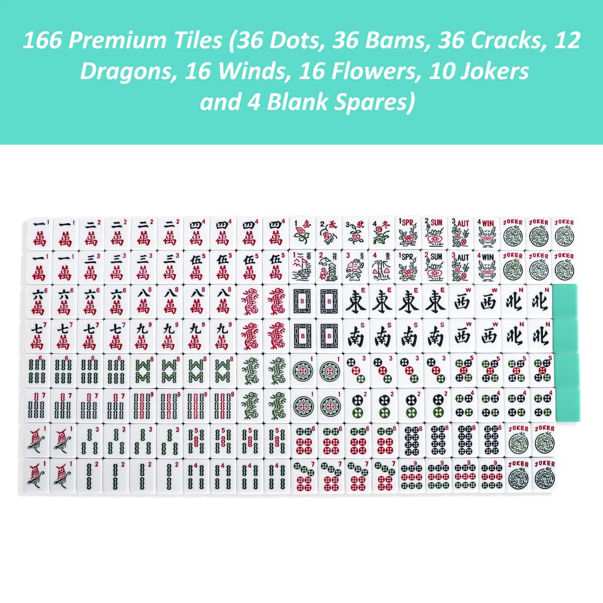 Set di piastrelle americane Mahjong, 166 piastrelle American Mah Jongg con colore blu (3 cm, solo piastrelle)