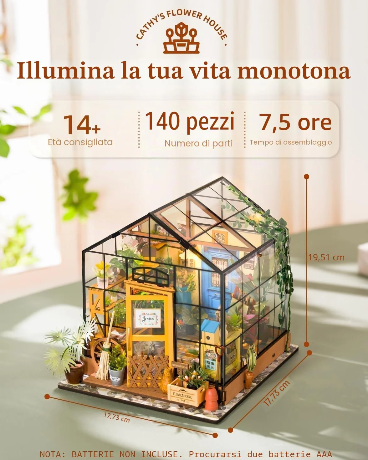 ROWOOD Casa Delle Bambole Serra, Stanza in Miniatura Fai Da Te con Luce Led, Kit di Costruzione di Modelli In Legno per Adulti, Casa Dei Fiori di Cathy