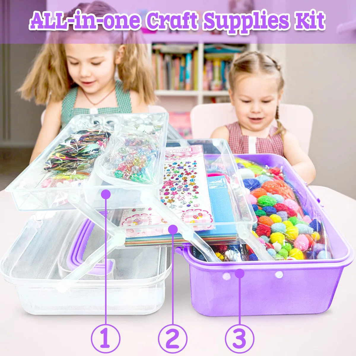 Kit Lavoretti Creativi per Bambini 3000+ Pezzi con Scatola di Archiviazione - Viola