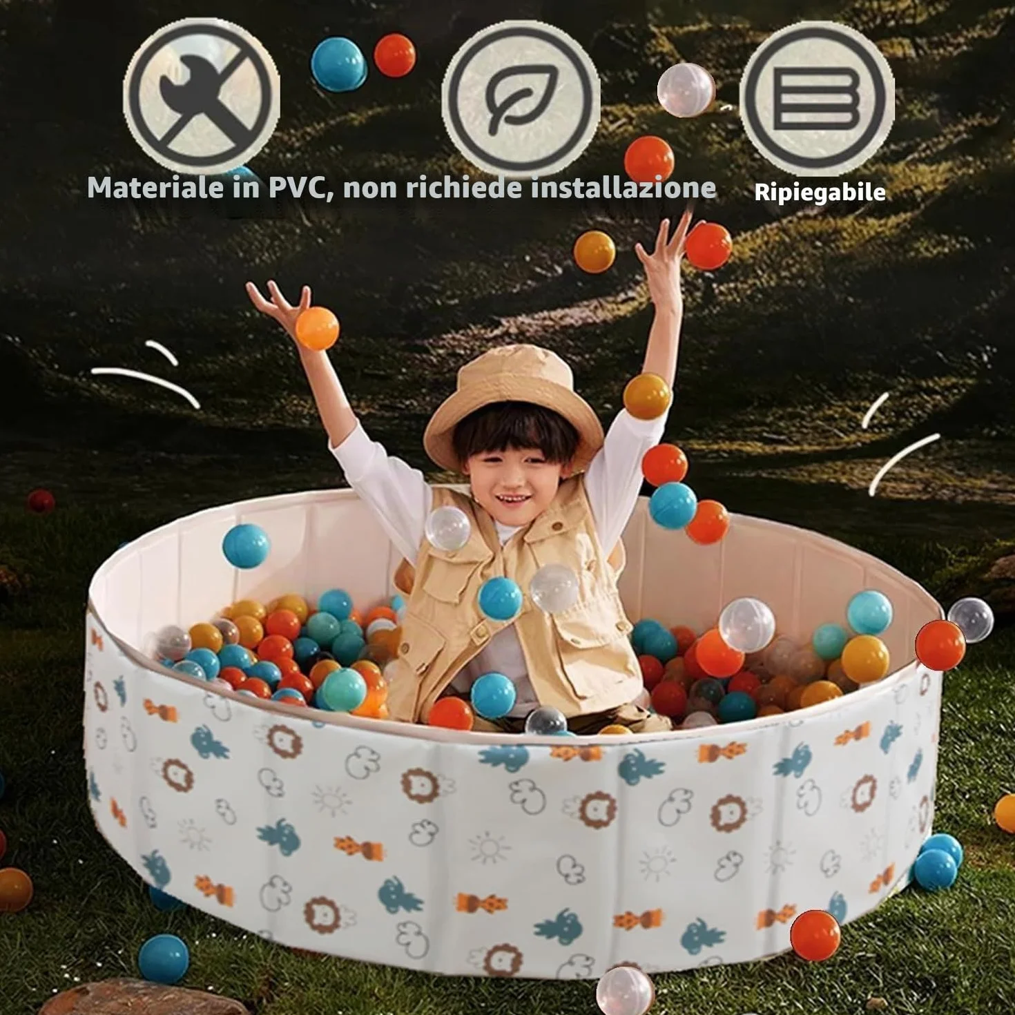 Piscina con palline pieghevole, parco giochi per bambini, camera per bambini (piscina a palline, 120 cm)