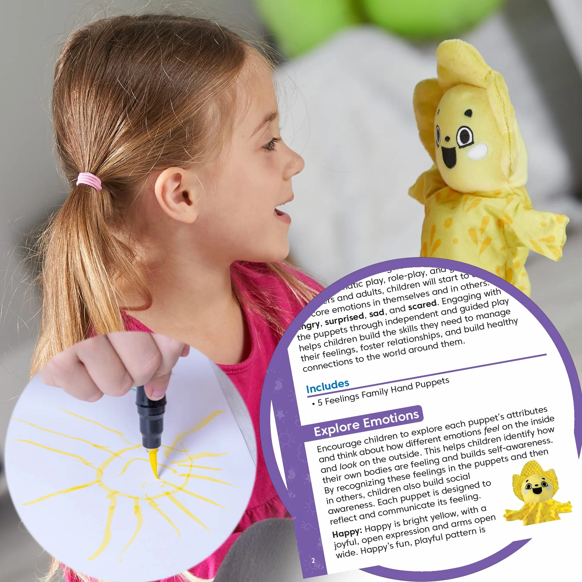 Set di Pupazzi da Mano Feelings Family di Learning Resources, Pupazzi da Mano per Bambini, Impara i Sentimenti, Pupazzi da Mano delle 5 Emozioni, Felicità, tristezza, Sorpresa, Rabbia e Paura