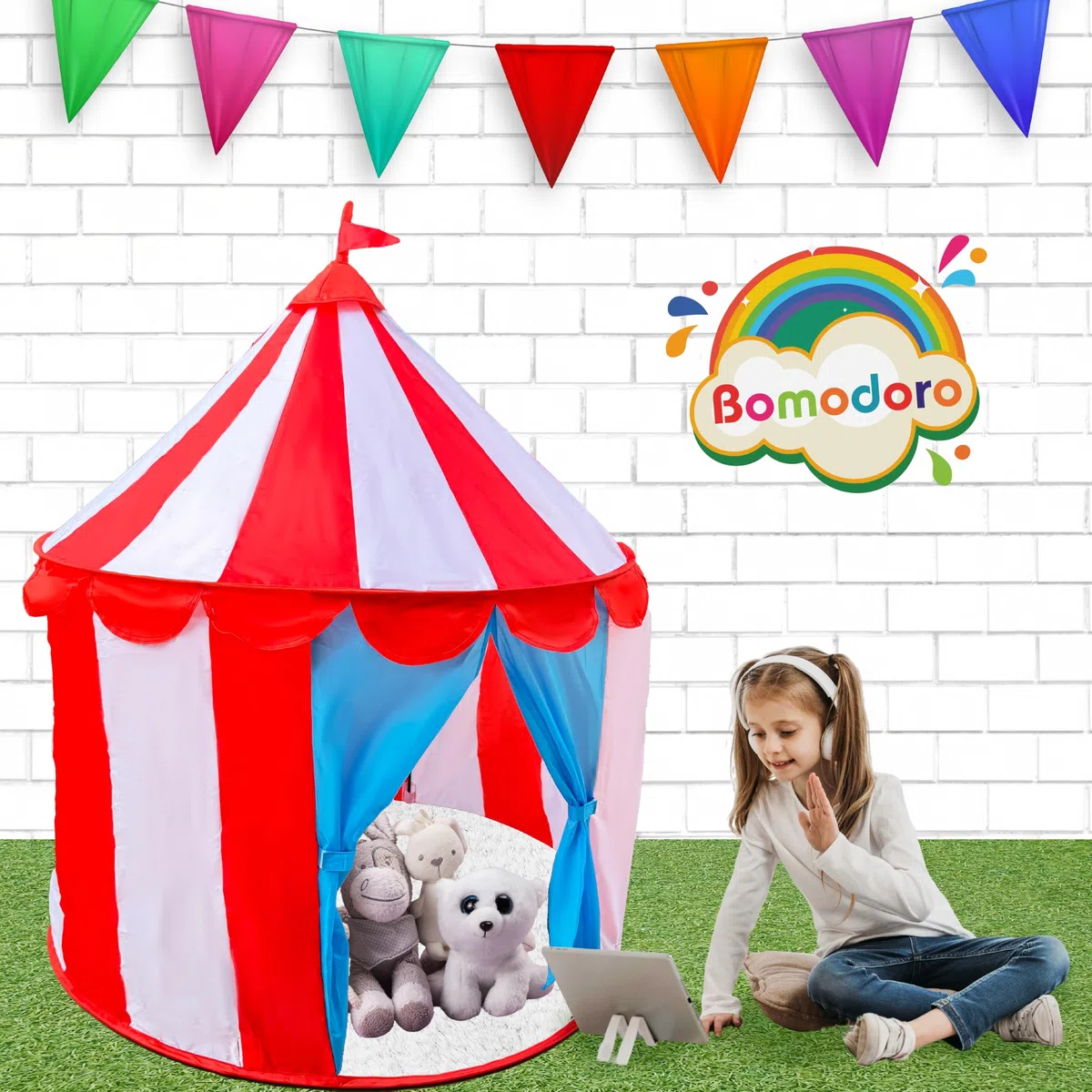 Tenda Pop Up a forma di Circo per Bambini, Casetta Recinto da Interno, Altezza 150 cm
