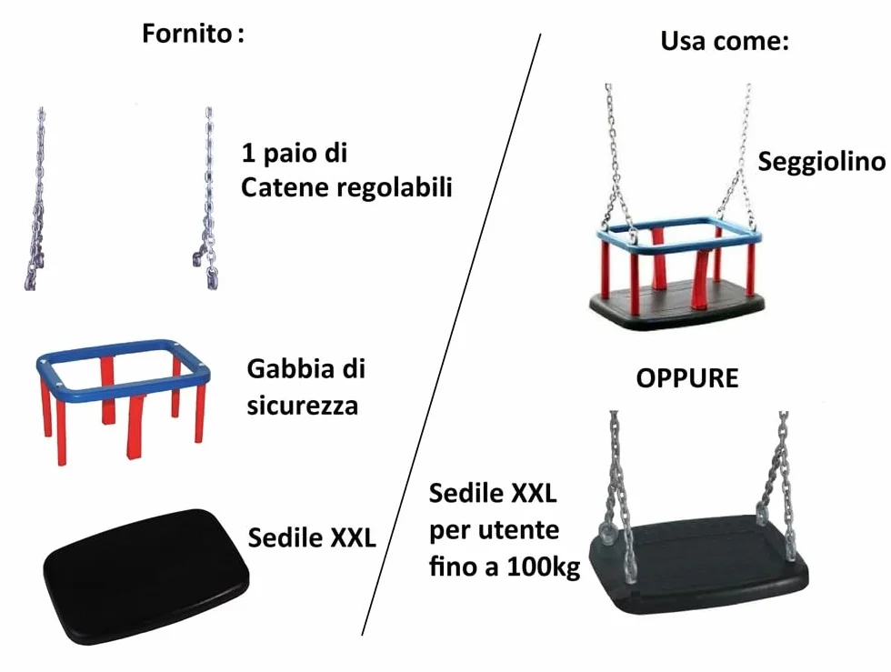 Sedile Altalena con Gabbia, Un Seggiolino di Gomma 2-in-1 con Catene Uso Commerciale per Asilo, Parco Pubblico