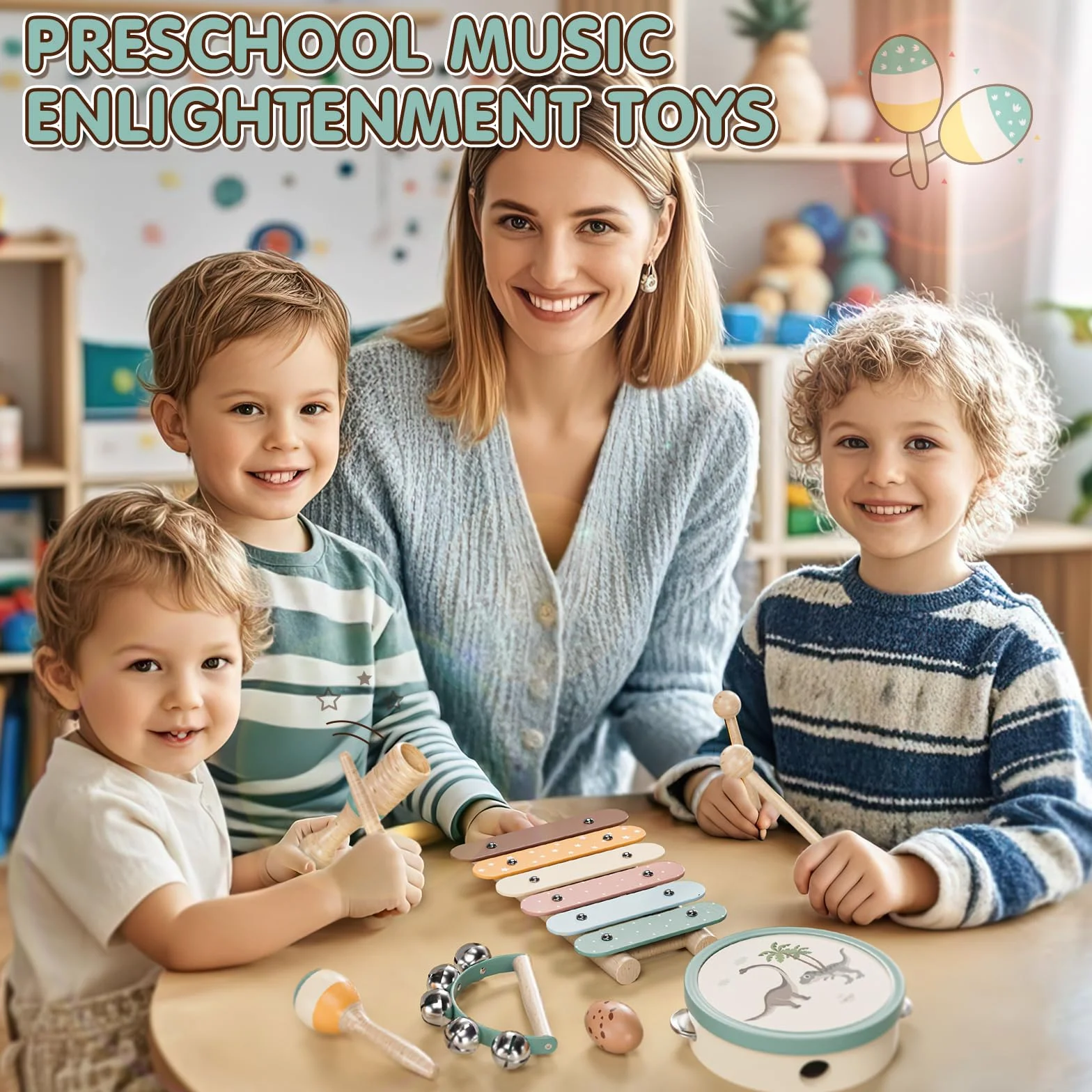 Lehoo Castle Strumenti Musicali Bambini 1 Anno, 8 in 1 Giochi Legno Montessori Sensoriale con Maracas Xilofono Tamburello Gioco Bambi Bimba 2 3 4 5 6 Anni, Educativi Interattivo Regalo