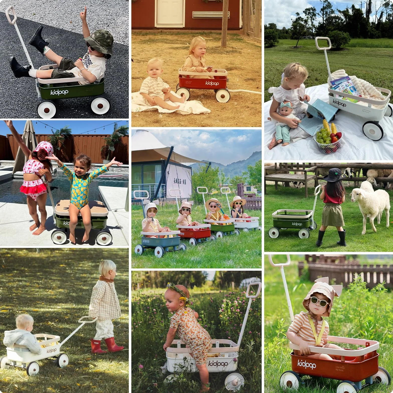 Kidpop PULA-Wild 3 in 1- Carrello a mano per bambini, 2,5-8 anni, copertura in legno rimovibile e manubrio regolabile, regalo di compleanno, peso massimo 16 kg, rosso