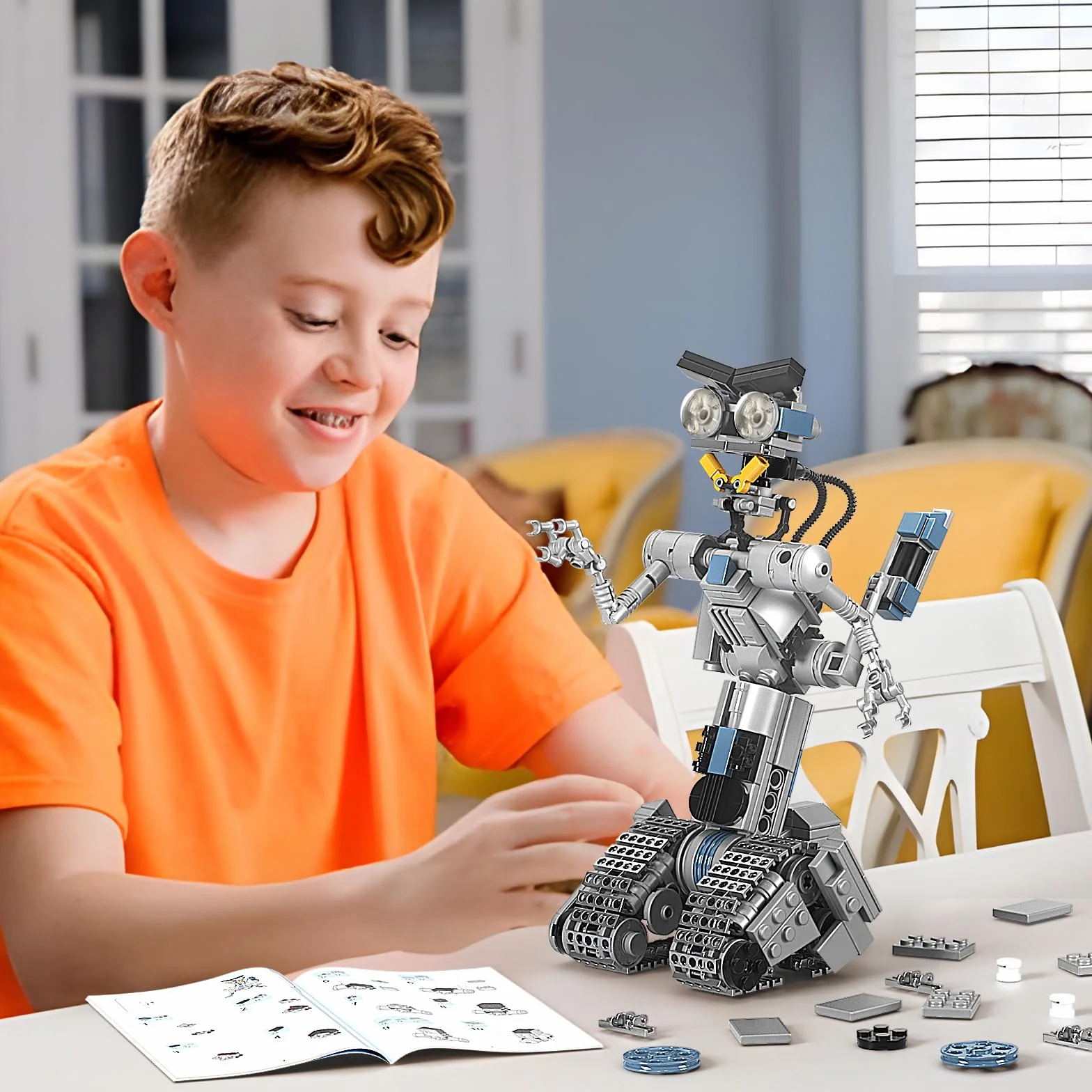 Johnny 5 robot giocattolo da costruzione per ragazzi e ragazze, robot Mecha, compatibile con Lego, Educare STEM dai 6 anni, Halloween (386 pezzi), F-C9225Y01