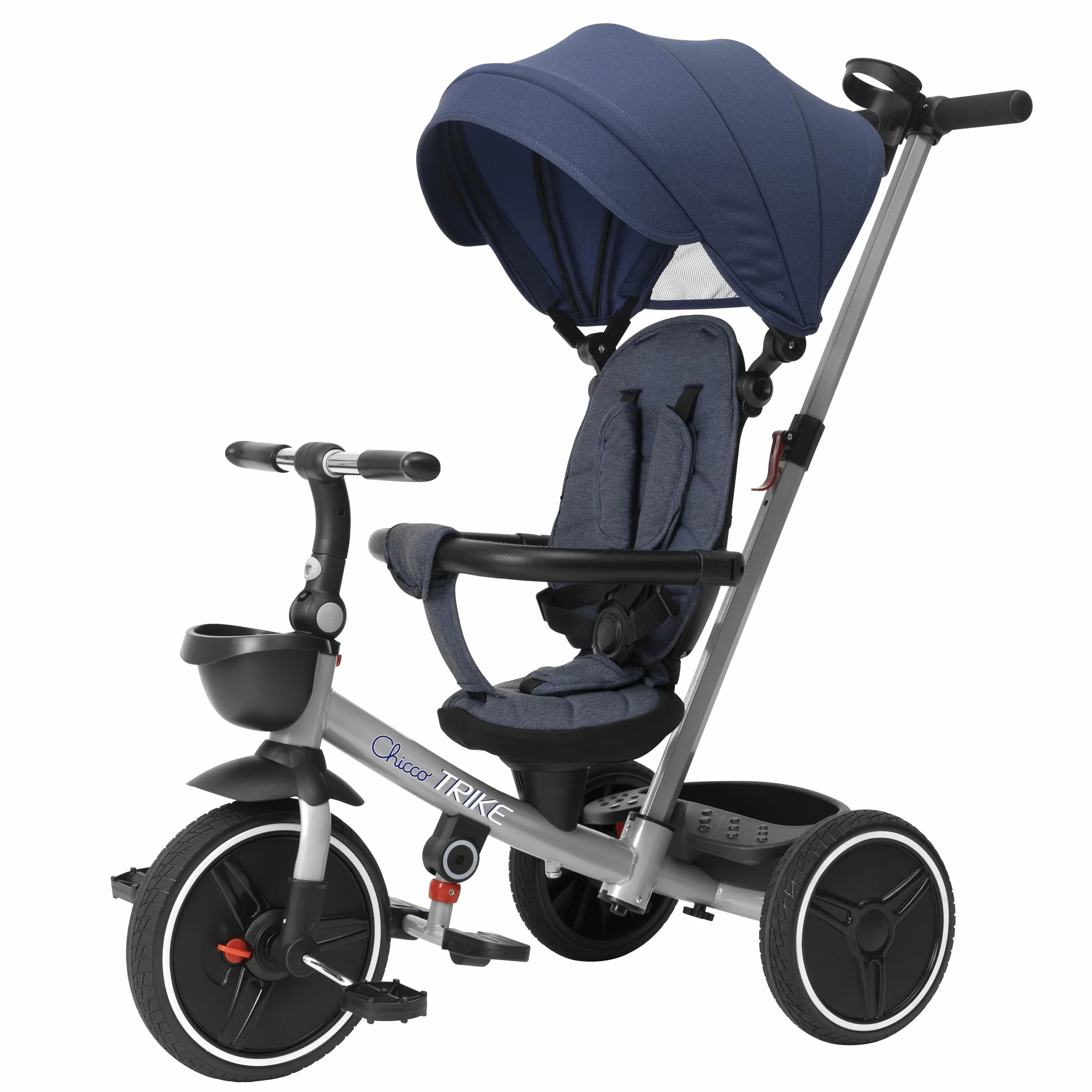 Chicco Triciclo 4in1 Evolutivo 6 Mesi-4 Anni, Ruote Gomma EVA, Maniglia Telescopica, Freno