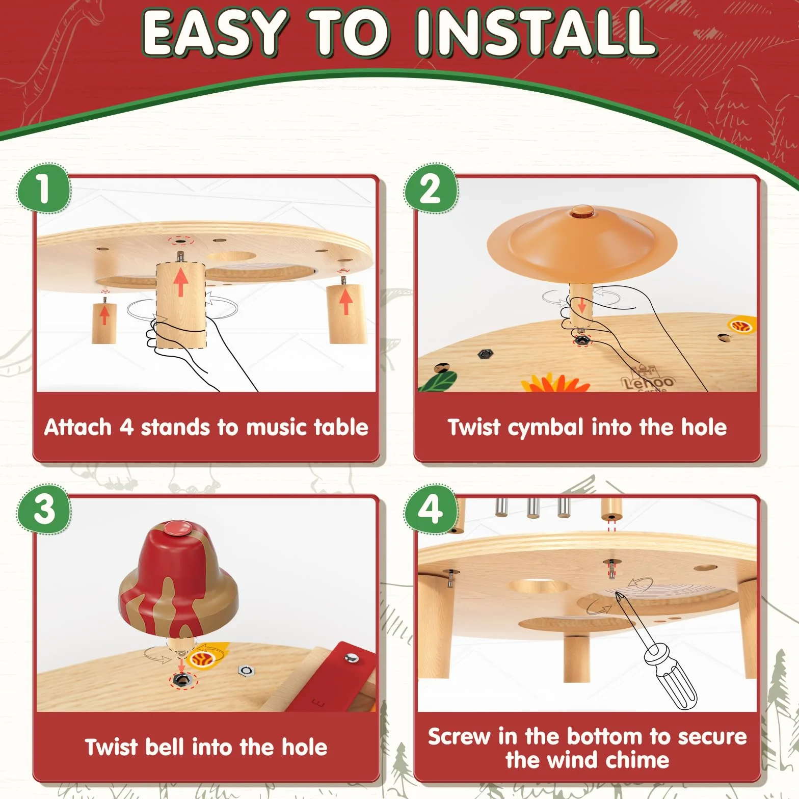 Lehoo Castle 9 in 1 Giochi Legno Montessori Strumenti Musicali, 9 in 1 Bambini Tamburi Set con Xilofono Batteria, Gioco 2 3 4 Anni, Educativi Interattivo Regalo