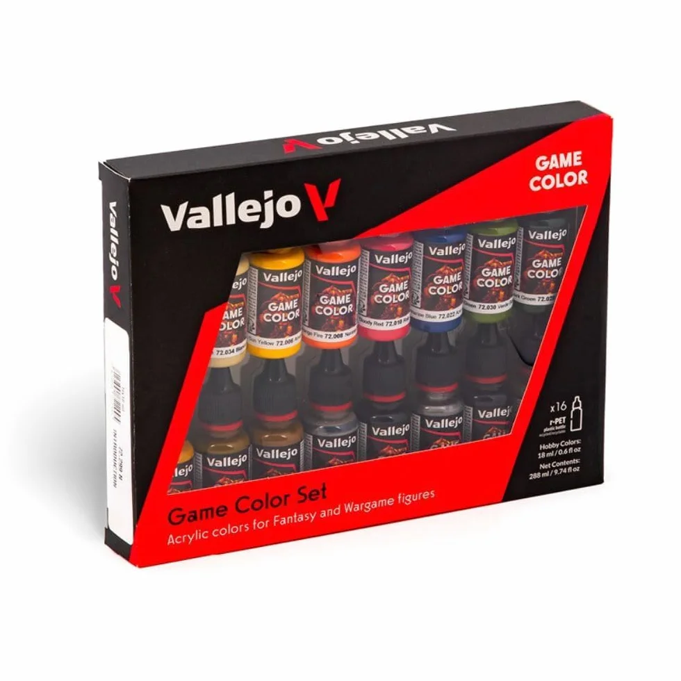 Vallejo Set di Pittura Acrilica Game Color 16 Colori Opachi e Metalizzati 18 ml Kit Iniziazione Figurine Wargame