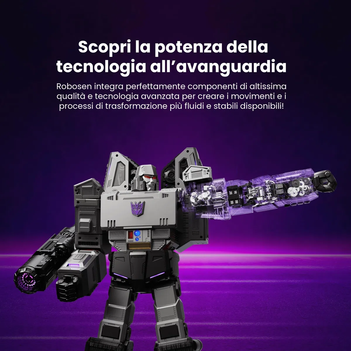 Robosen Flagship Megatron Robot Auto-Trasformabile | Controllo Vocale e App | Modalità Robot e Carro Armato | 36 Servomotori, 118 Microchip, 112 LED | Collector Premium