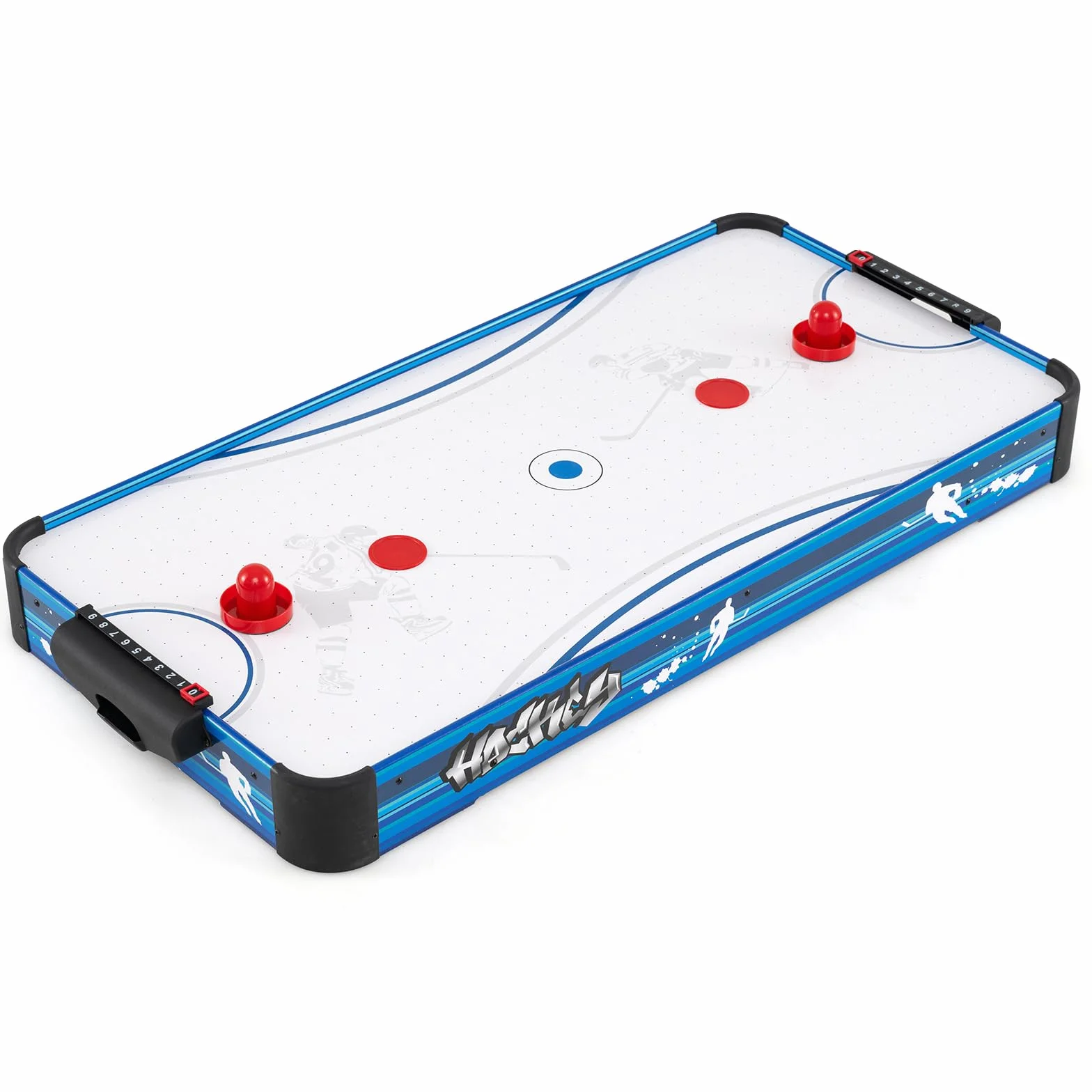 COSTWAY Tavolo da Air Hockey, con 12V Motore Elettrico Potente, 2 Dischi e 2 Spintori, Air Hockey da Tavolo per Sala Giochi Casa Ufficio, 108x50,5x10 cm