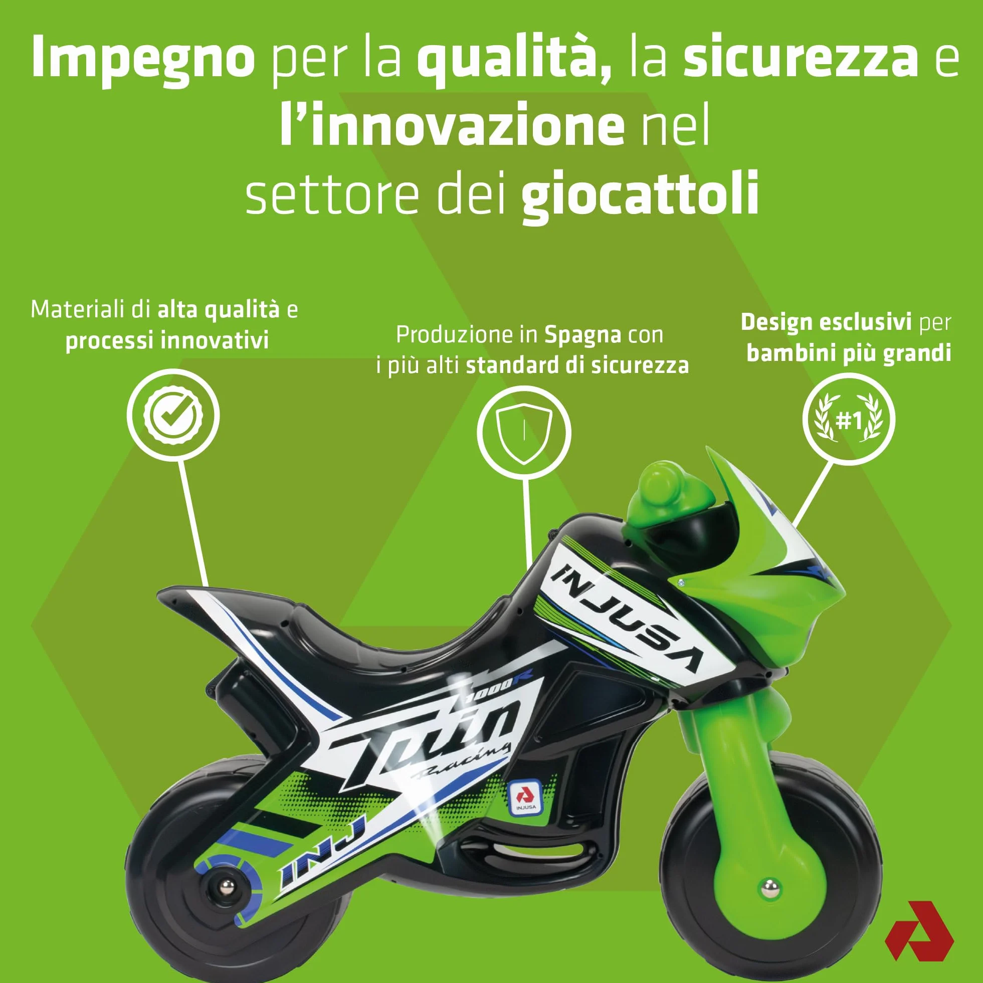 Moto per Bambini 18-36 Mesi Moto Bambino 3 Anni Ruote Larghe Stabile Senza Pedali - Primi Passi Bimbi - Ergonomica Maniglia Trasporto + Design Nero - INJUSA