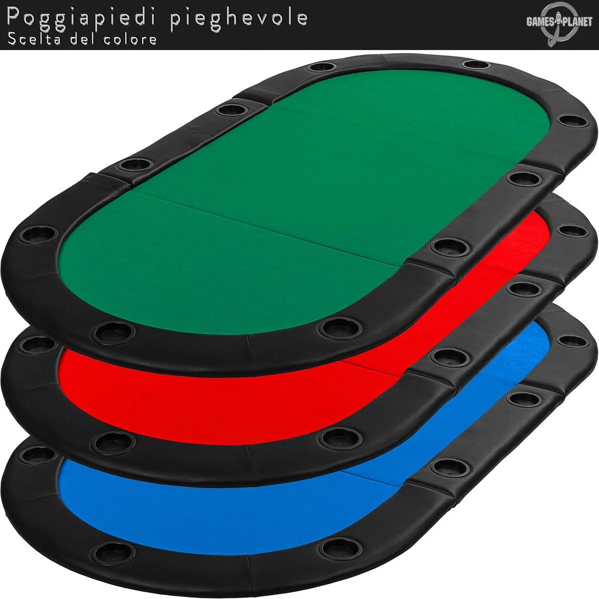 GAMES PLANET Tavolo da Poker Pieghevole Straight Flush con Borsa, 208 x 106 x 3 cm, Piano in MDF, bracciolo Imbottito, 10 portabicchieri, Colori a Scelta - Blu