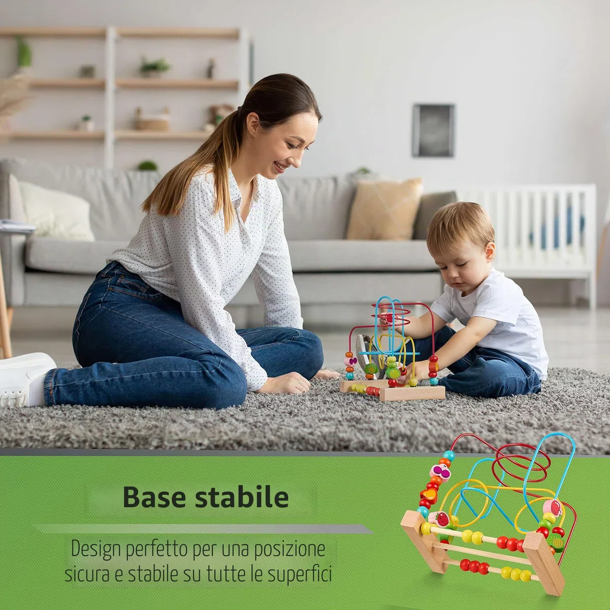 BALINCO MOTORIC Slide, Labirinto di Perline Giocattolo in Legno con Elementi e cursore di Perline. Giocattolo per Bambini 6 Mesi