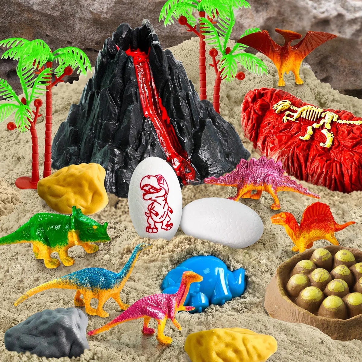 ESSENSON Sabbia per Bambini 1 KG Kit di Dinosauri Giocattoli Sensoriali Regalo 3-12 Anni
