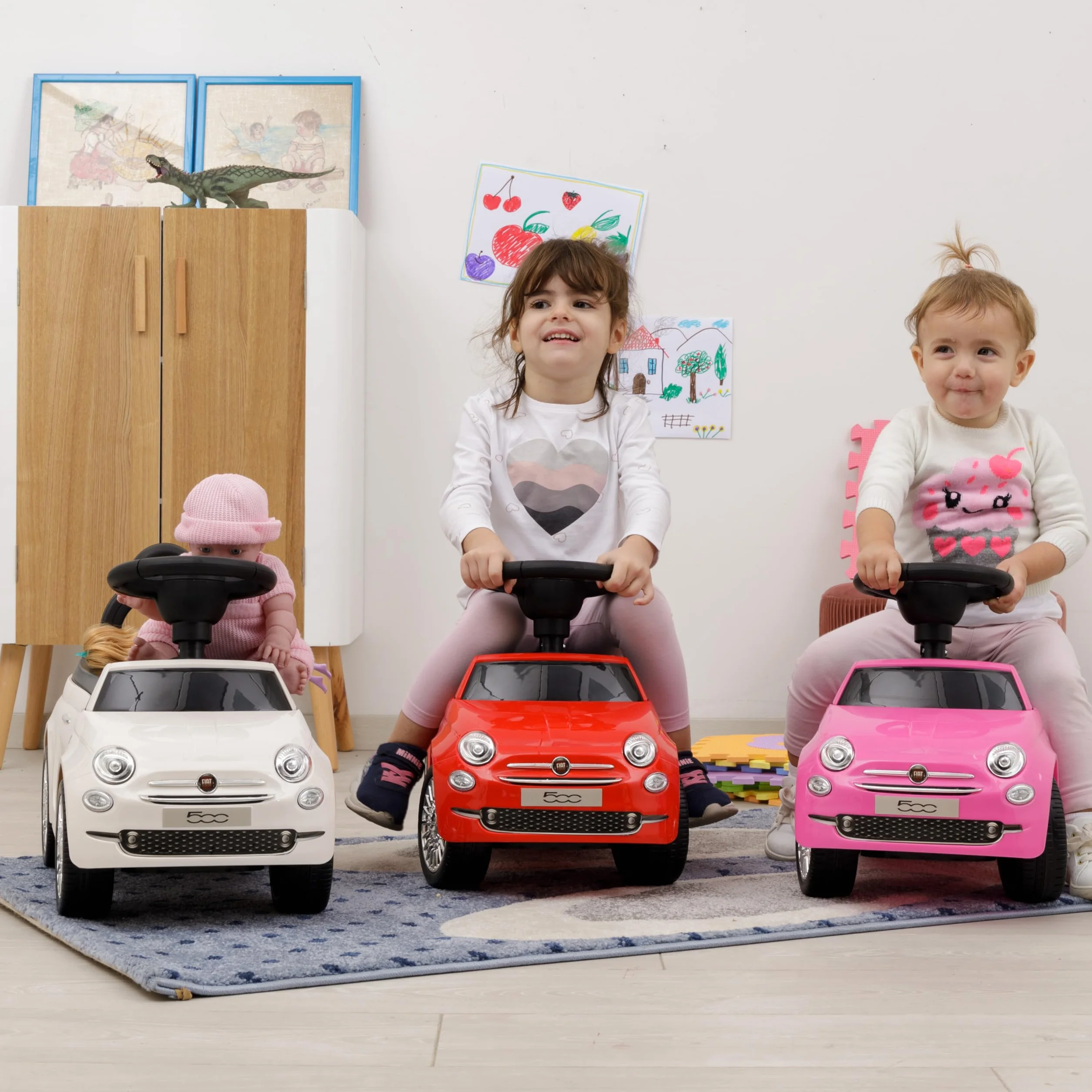 Baroni Toys Macchinina Cavalca Bambini 12-36 Mesi, Fiat 500, Rosa, 28x60x23 cm