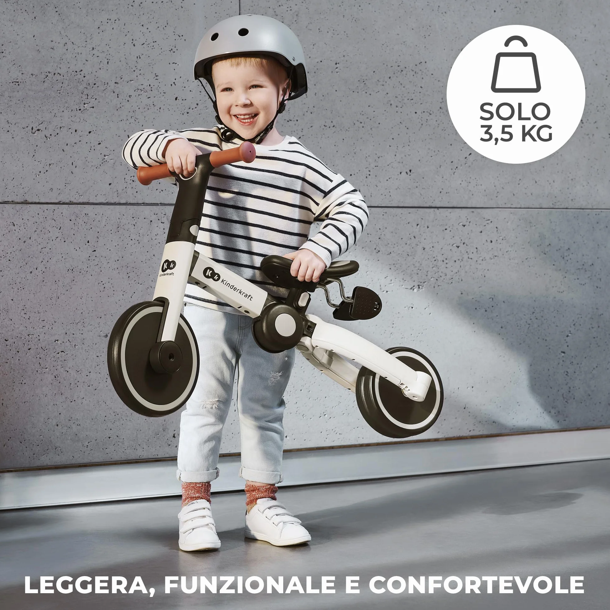Kinderkraft Triciclo 3in1 4TRIKE, Mini bici, Carrello, Sella regolabile, Pieghevole, da 12 mesi a 5 anni, Giallo
