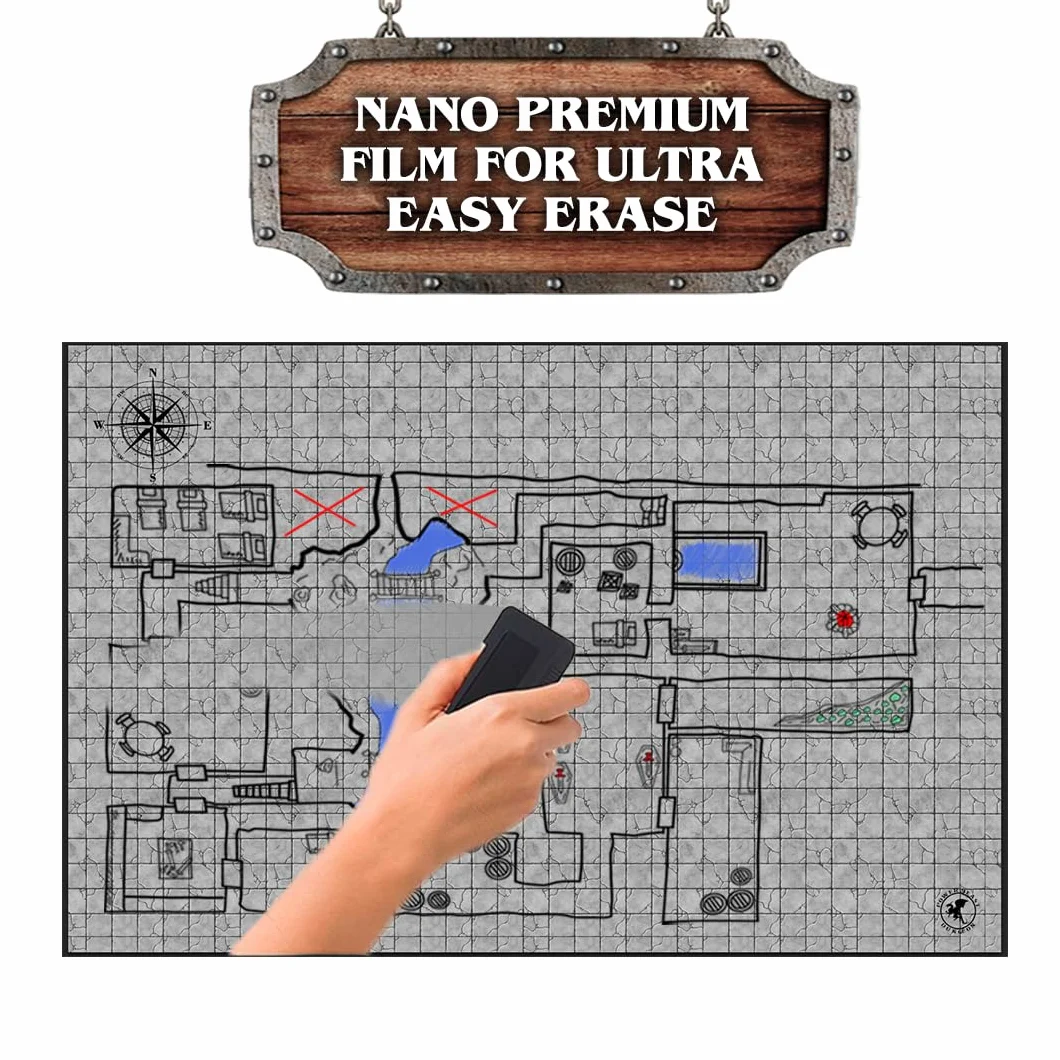 Dungeon Grid Game Mat, Pennarelli e Gomme, Scrigni del Tesoro, Tavolo da Gioco Riutilizzabile D&D