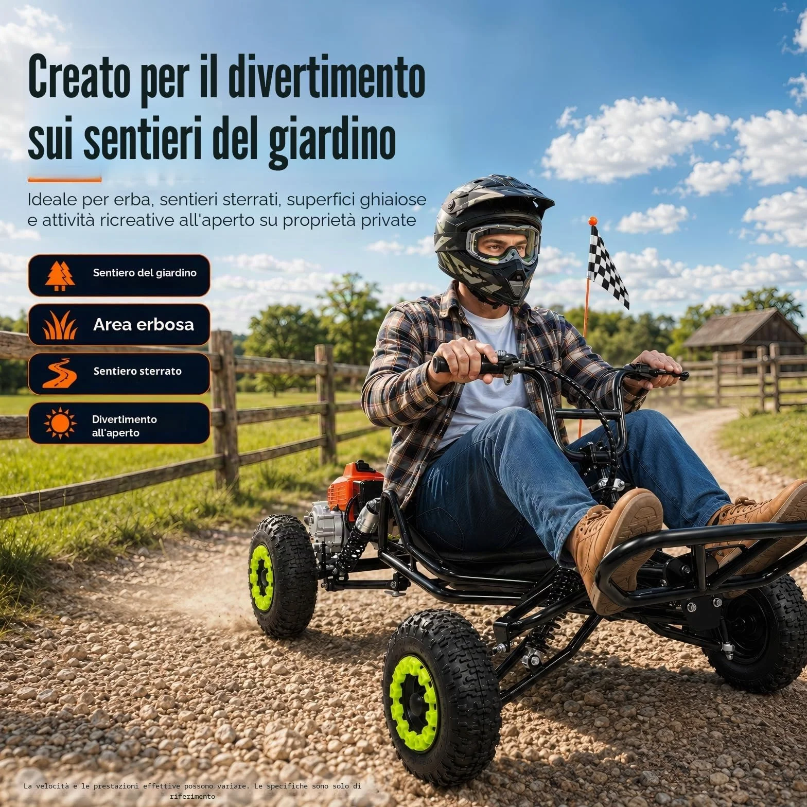 Zyliathor Gas Offroad Go Kart, pneumatici da 6 pollici, freno a disco idraulico, capacità massima 180 kg, fuoristrada/terreno privato, rosso
