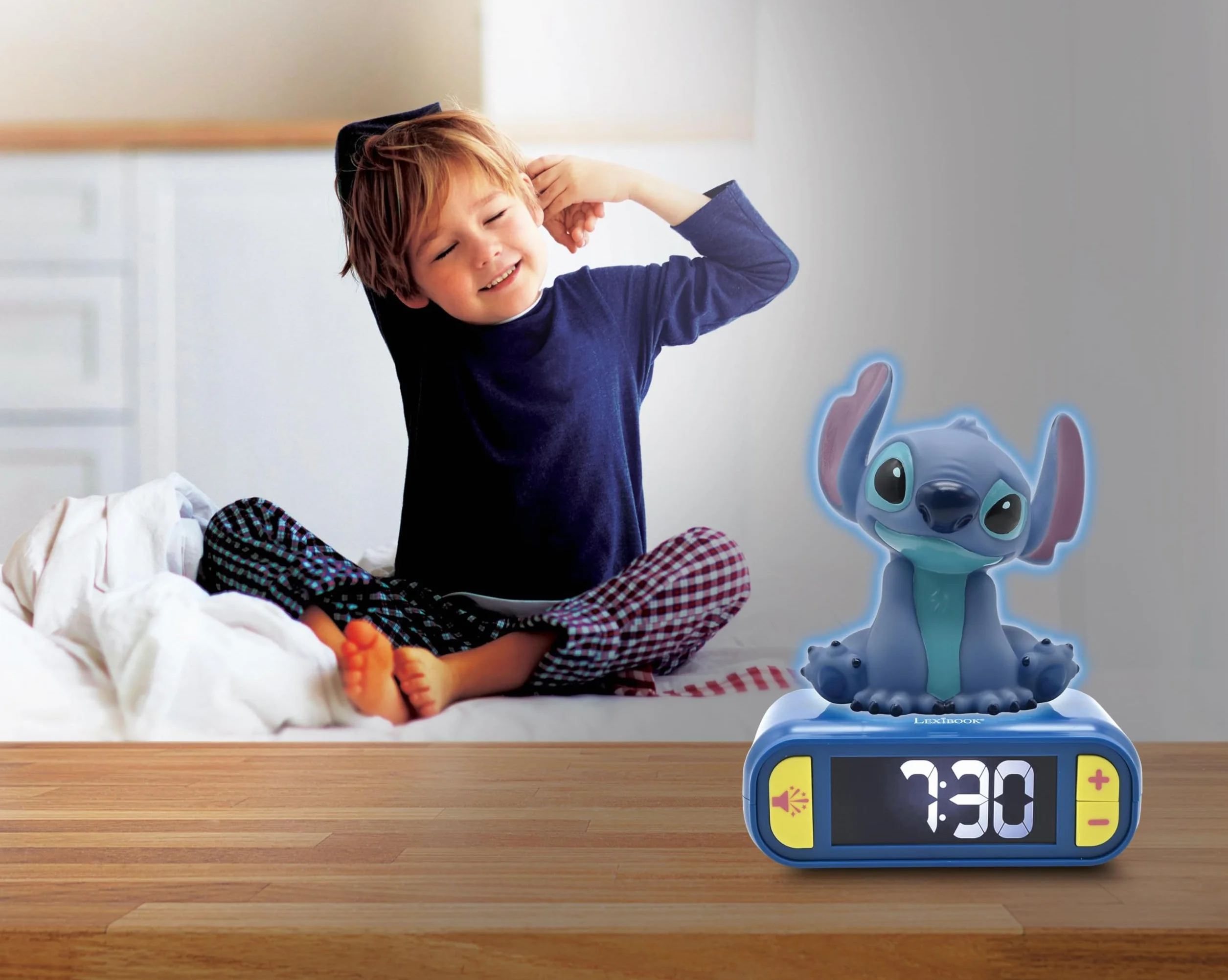 Lexibook, Disney Stitch, Sveglia notturna Stitch, Suoni e melodie, Schermo LCD retroilluminato, Luminoso, Snooze, Blu, RL800DLXB