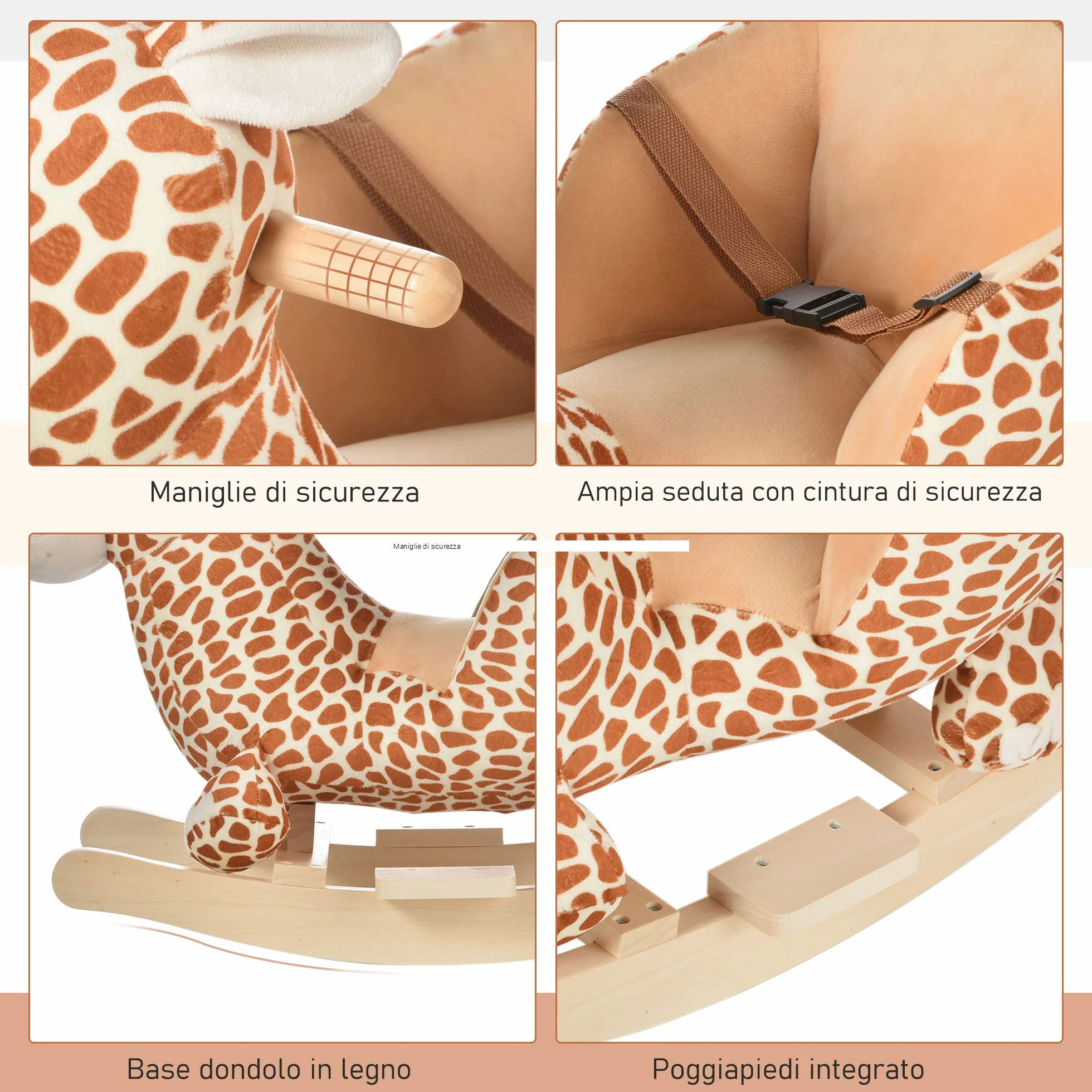 HOMCOM Cavallo a Dondolo in Legno Giraffa per i Bambini 60x33x45cm
