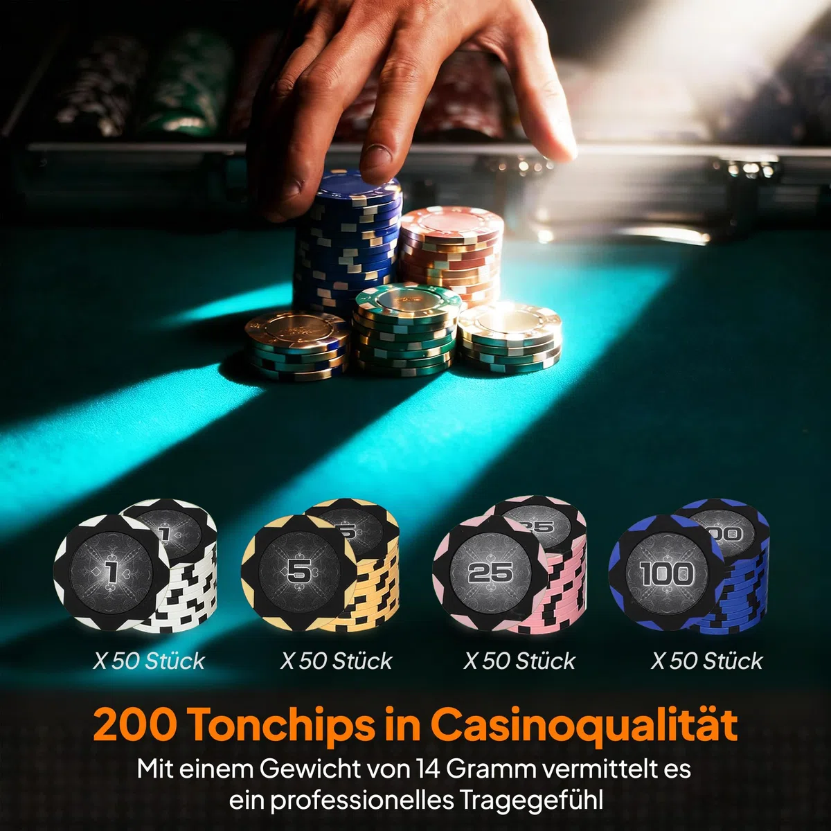 SPORTNOW set poker con serratura con valigetta 200 fiches carte 5 dadi mazzi di carte con bottone, set completo poker giochi di carte valigetta in alluminio per Texas Hold'em, Blackjack