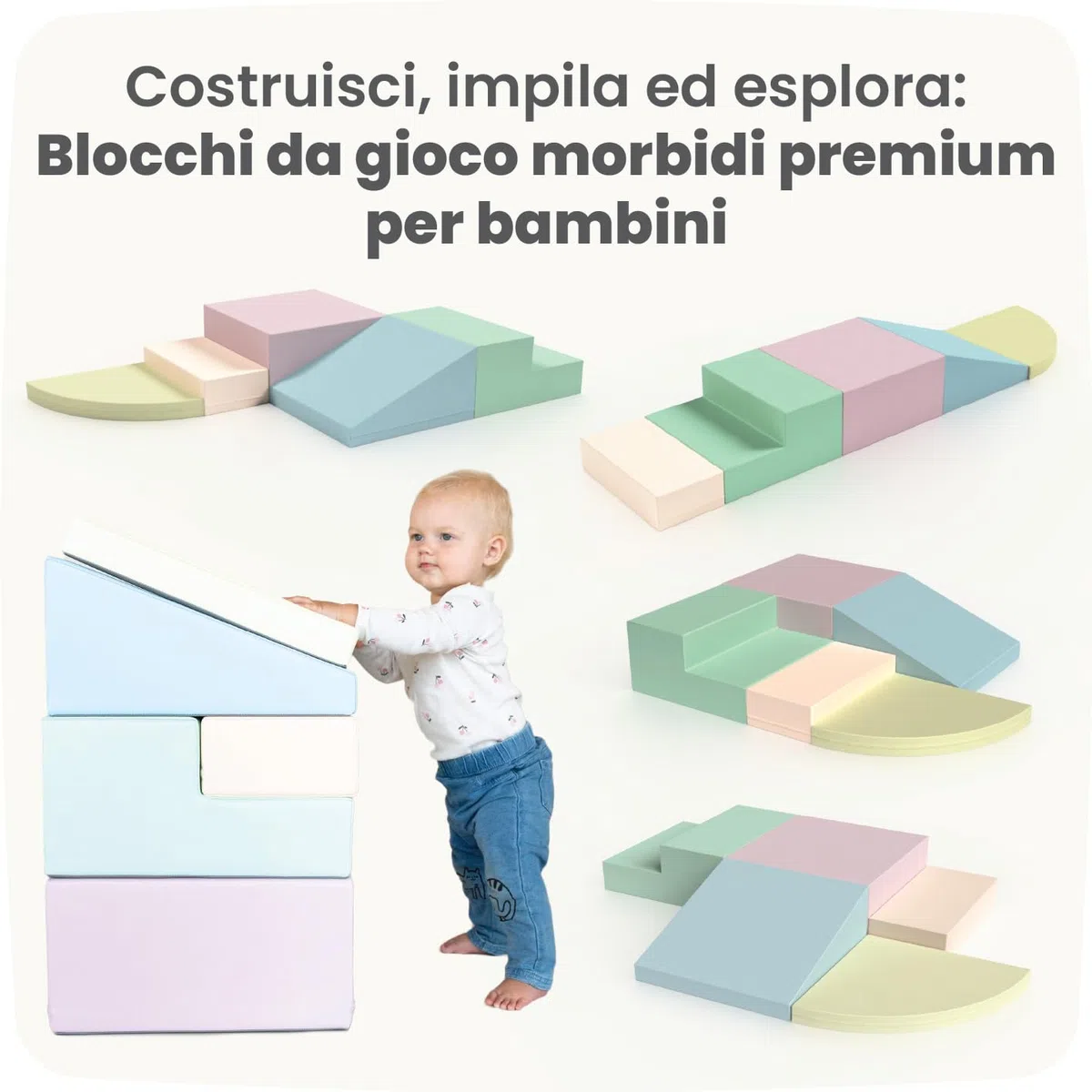 IGLU Soft Play Corner Climber Blocchi in Schiuma Set da Gioco 12+ mesi 5 XL Cubi Montessori Pastel