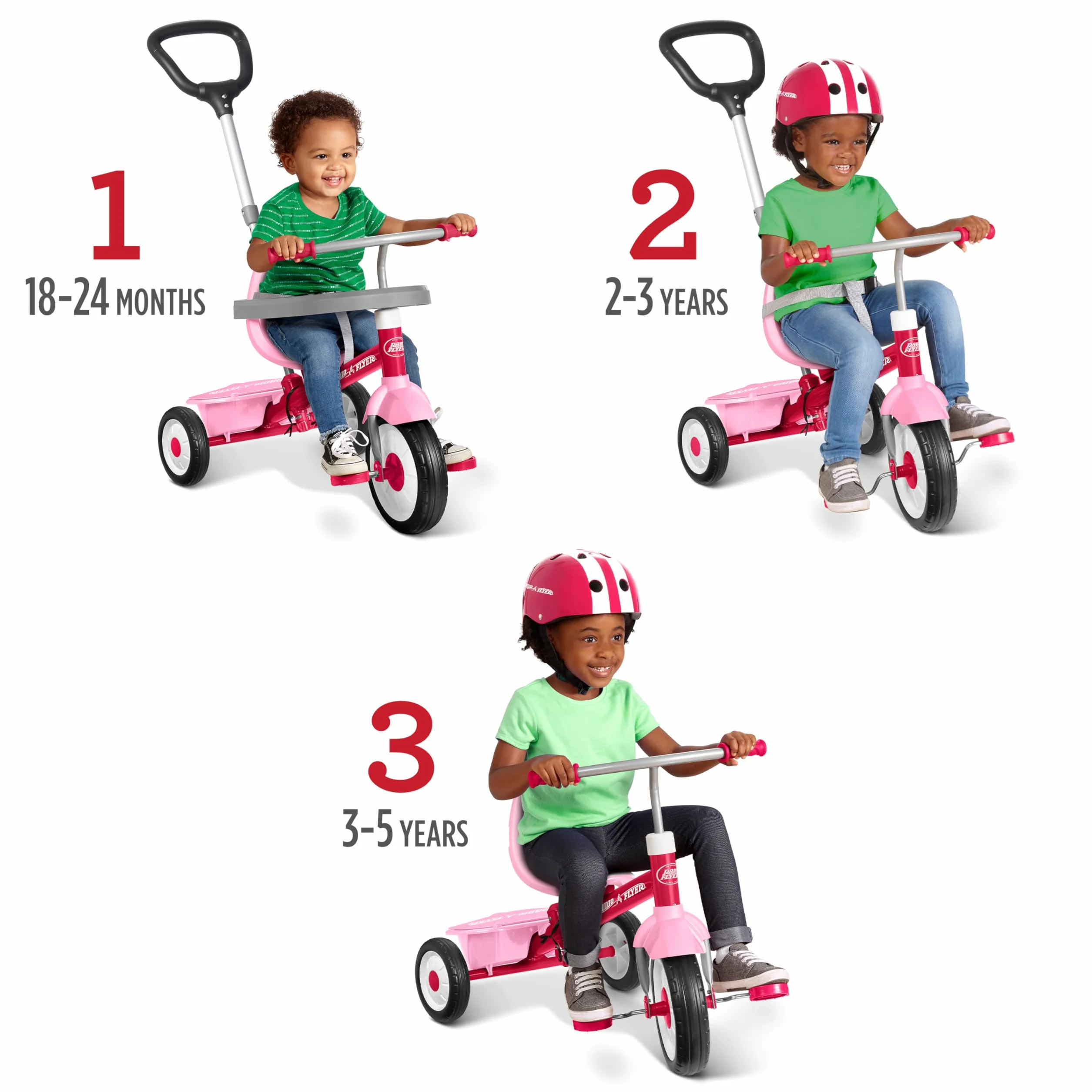 Radio Flyer triciclo-passeggino 3 in 1, rosa, per bambini da 1,5 a 5 anni