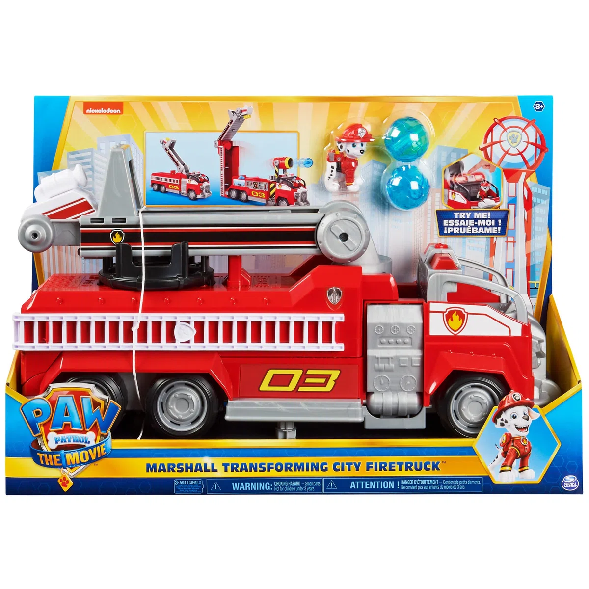 Paw Patrol Marshall's Transforming Fire Truck with Ladder Lights Sounds Collectible Action Figure Toys for Kids Ages 3+