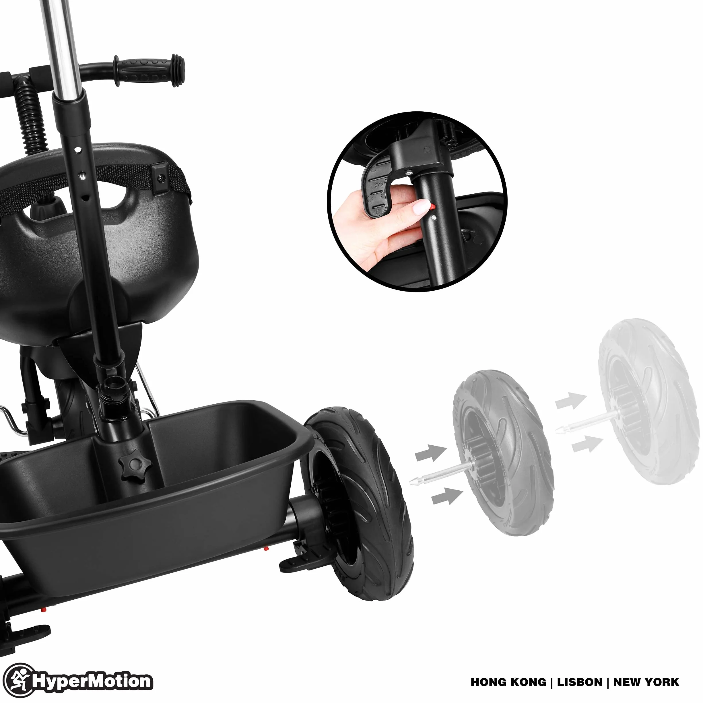 HyperMotion TOBI Vector Triciclo Passeggino con Maniglione per Genitori - Bicicletta Bambini Prima Età con Cinture Sicurezza e Ruote Larghe - Triciclo Bambini Stabile, Nero