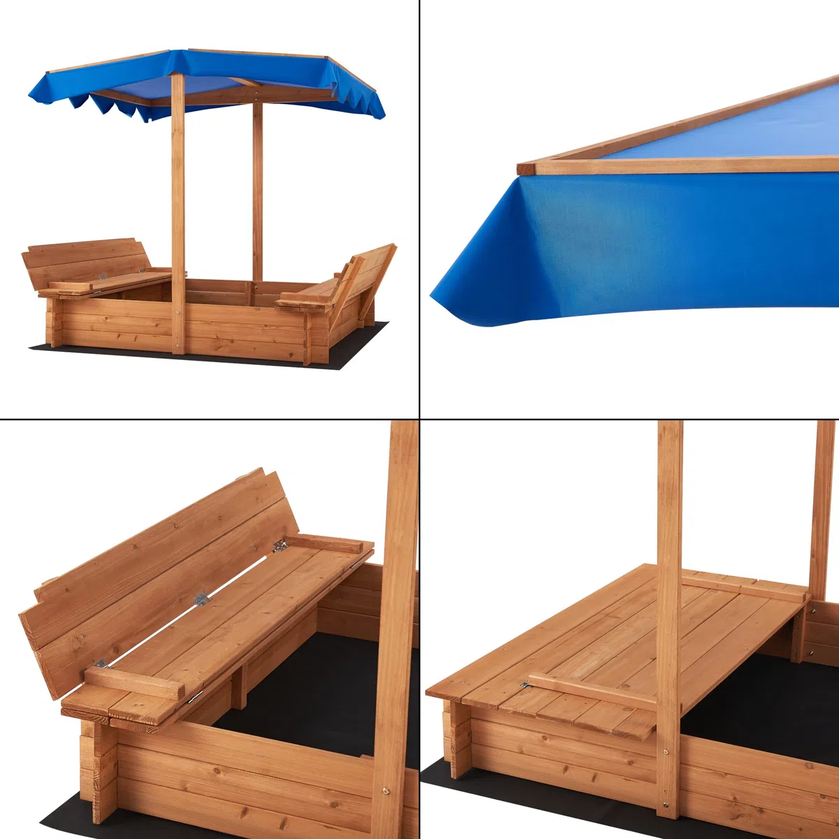 [en.casa] Sabbiera per Bambini in Legno con Panchine Integrate e Tenda Parasole Area Gioco da Giardino con Sedute Ripiegabili e Copertura per Sabbia 120 x 120 x 120 cm