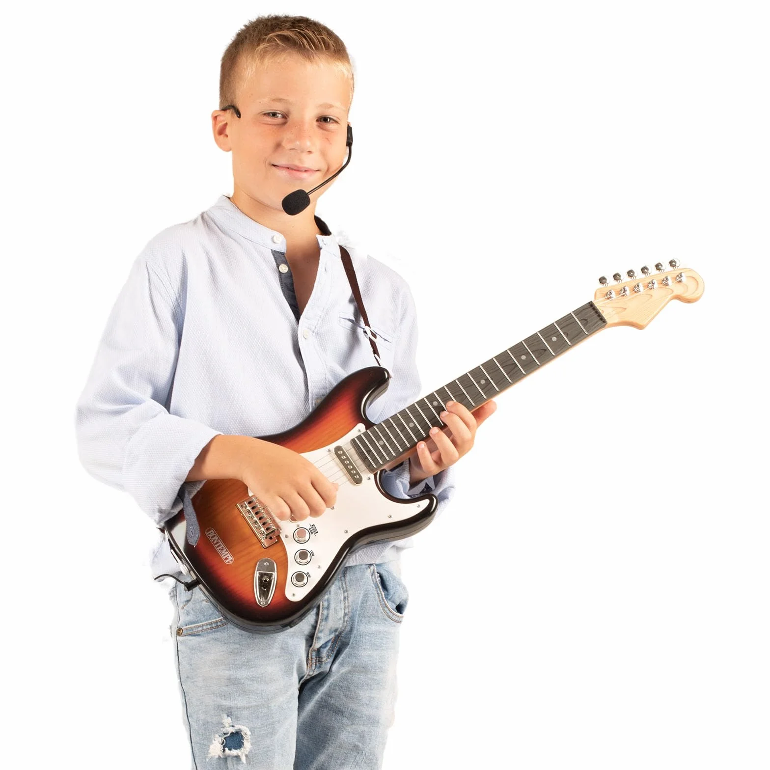 Bontempi | Rock On - Chitarra Rock Elettronica Wireless con Microfono, Cinghia a Tracolla e Brani Preregistrati , 67 cm
