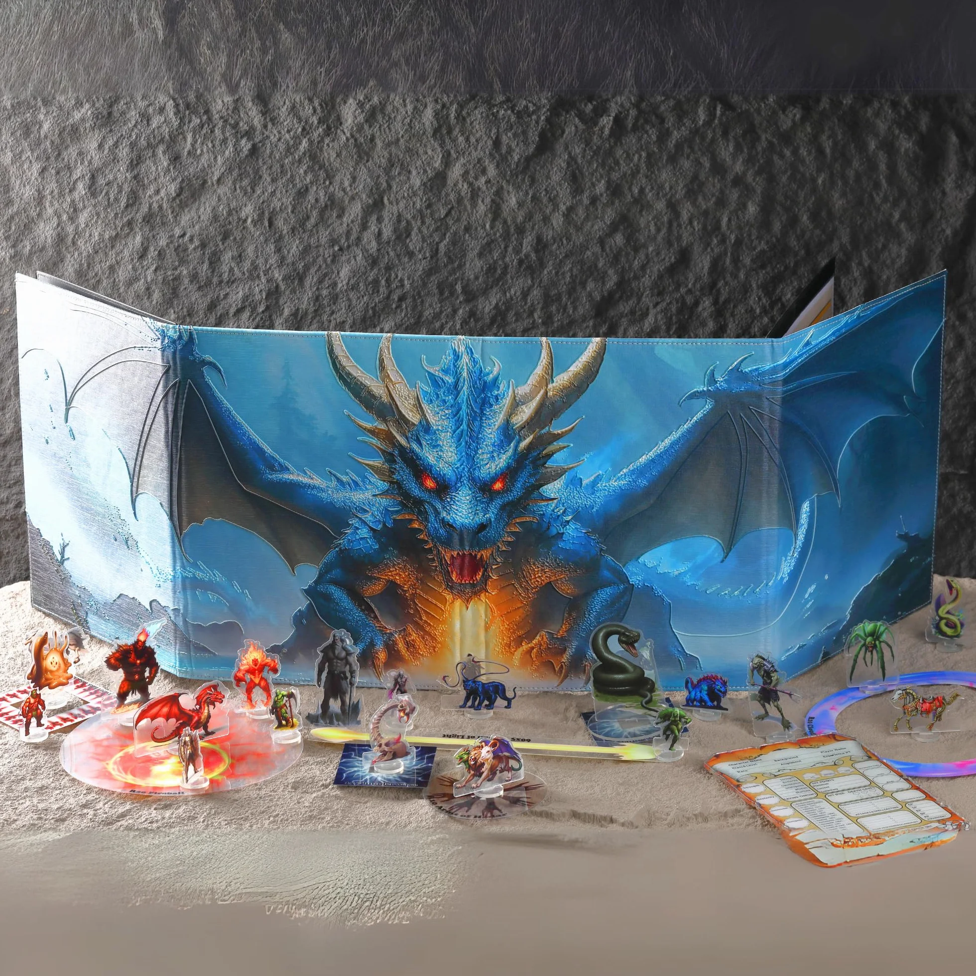 DND 5e DM Screen 8 pannelli Deluxe in ecopelle con tasche oscillanti cancellabili a umido e fogli per trucchi Dungeon Master Dungeons and Dragons GM Terrain Accessori D&D regalo per i Game Master