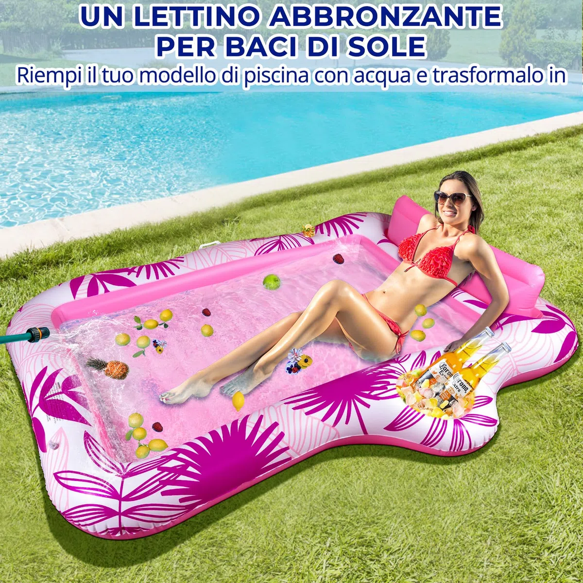 BuzzoXerex Materassino Gonfiabile Piscina Doppio Grande Adulti con Poggiatesta e Portabibite