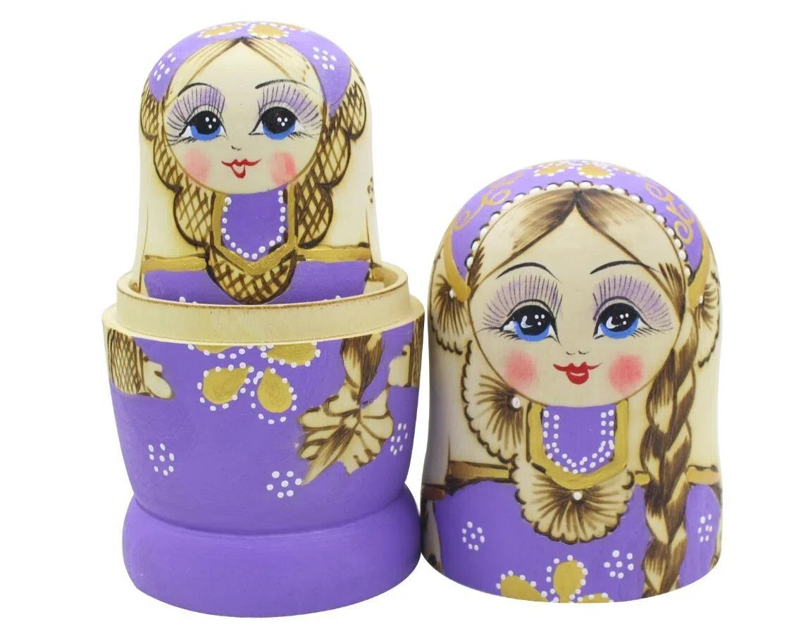 Bambole Babushka tradizionali russe nidificanti in legno Set di 7 matriosche viola giocattolo impilabile regalo per bambini