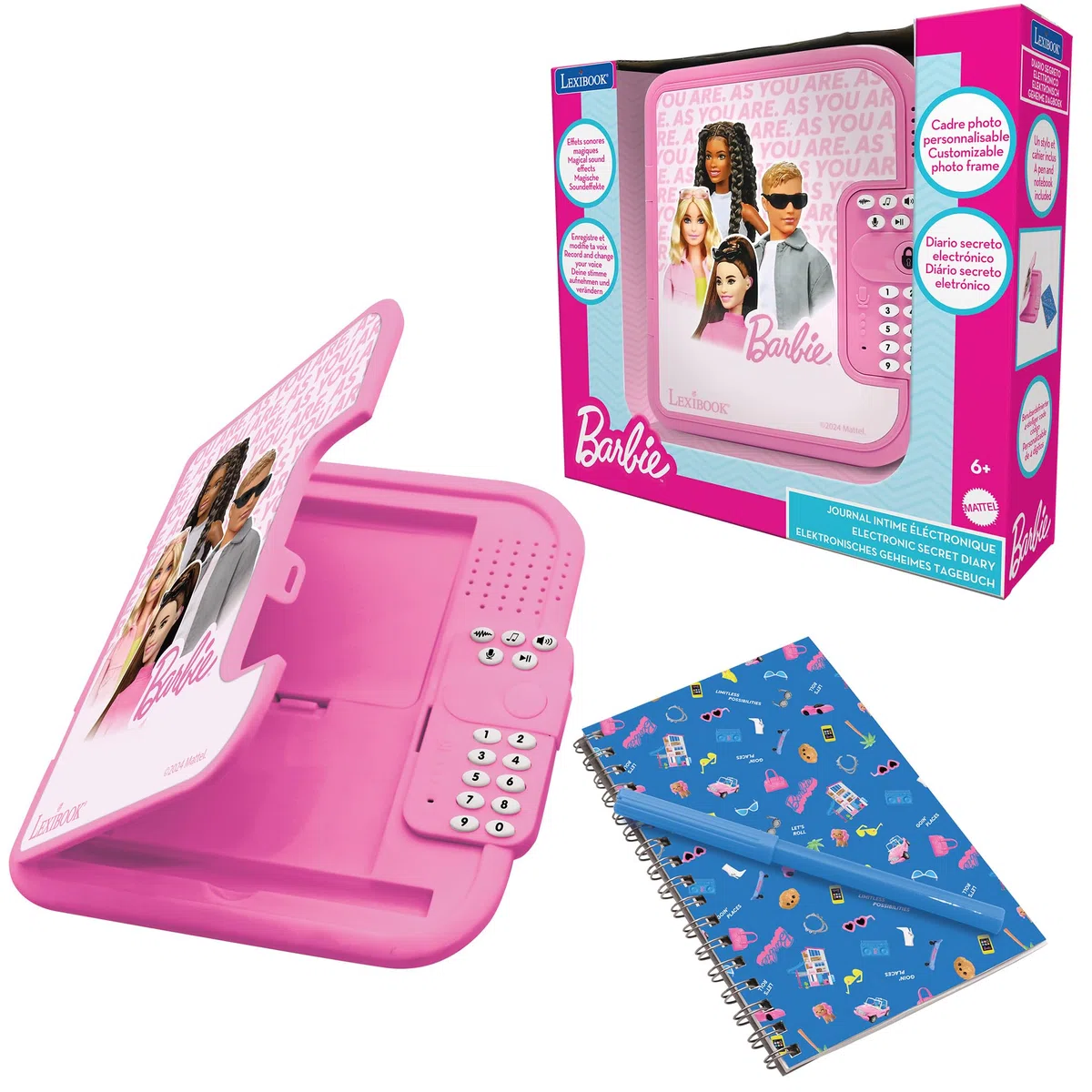 Lexibook, Barbie: Diario elettronico Barbie con Penna e quaderno Inclusi, interattivo, protetto da Password, funzioni Divertenti, Effetti sonori, Rosa, SD50BB