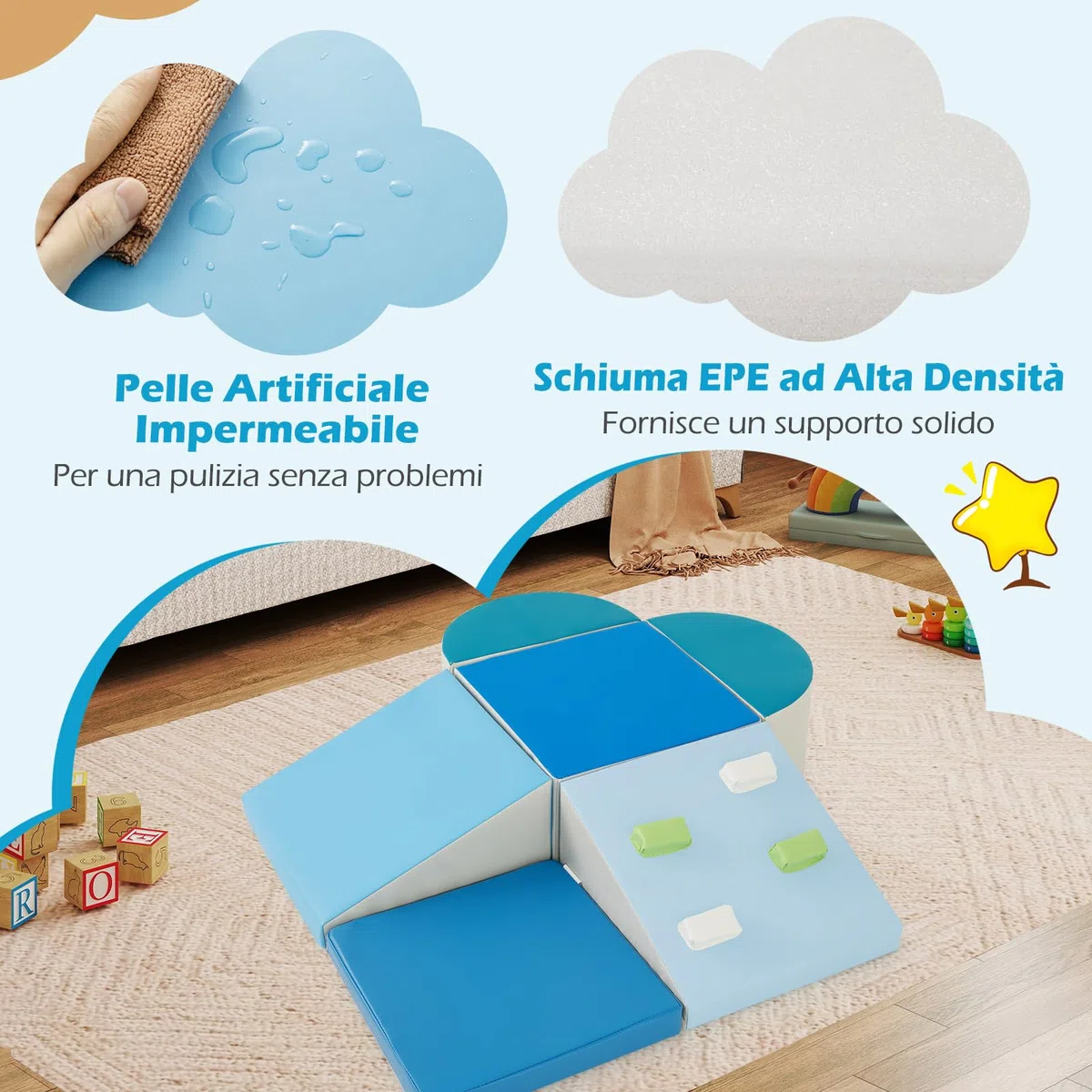 COSTWAY Set di 6 Blocchi di Schiuma per Arrampicata per Bambini 12+ Mesi Blu