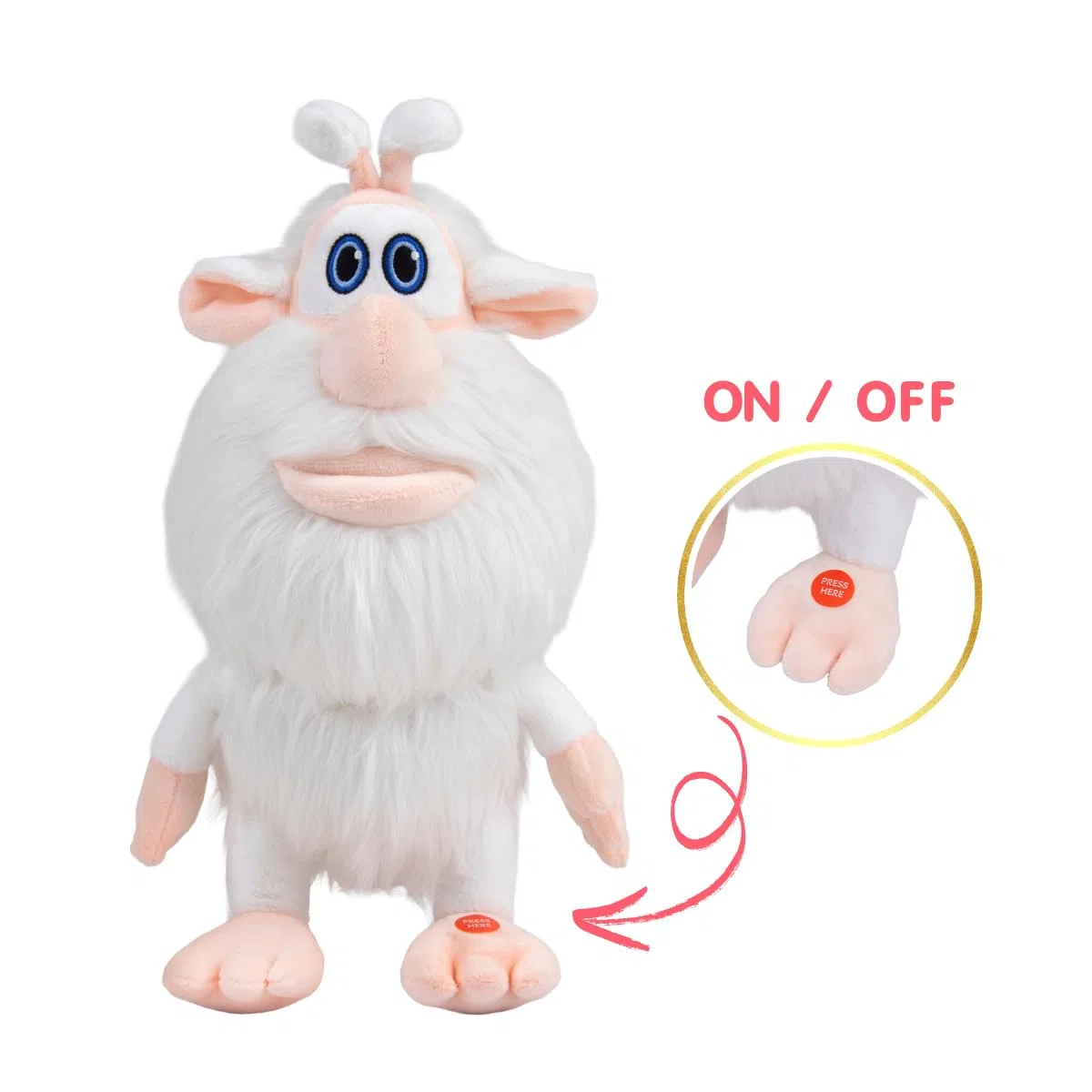 Booba Giocattolo di peluche parlante 34 cm, peluche interattiva con licenza ufficiale