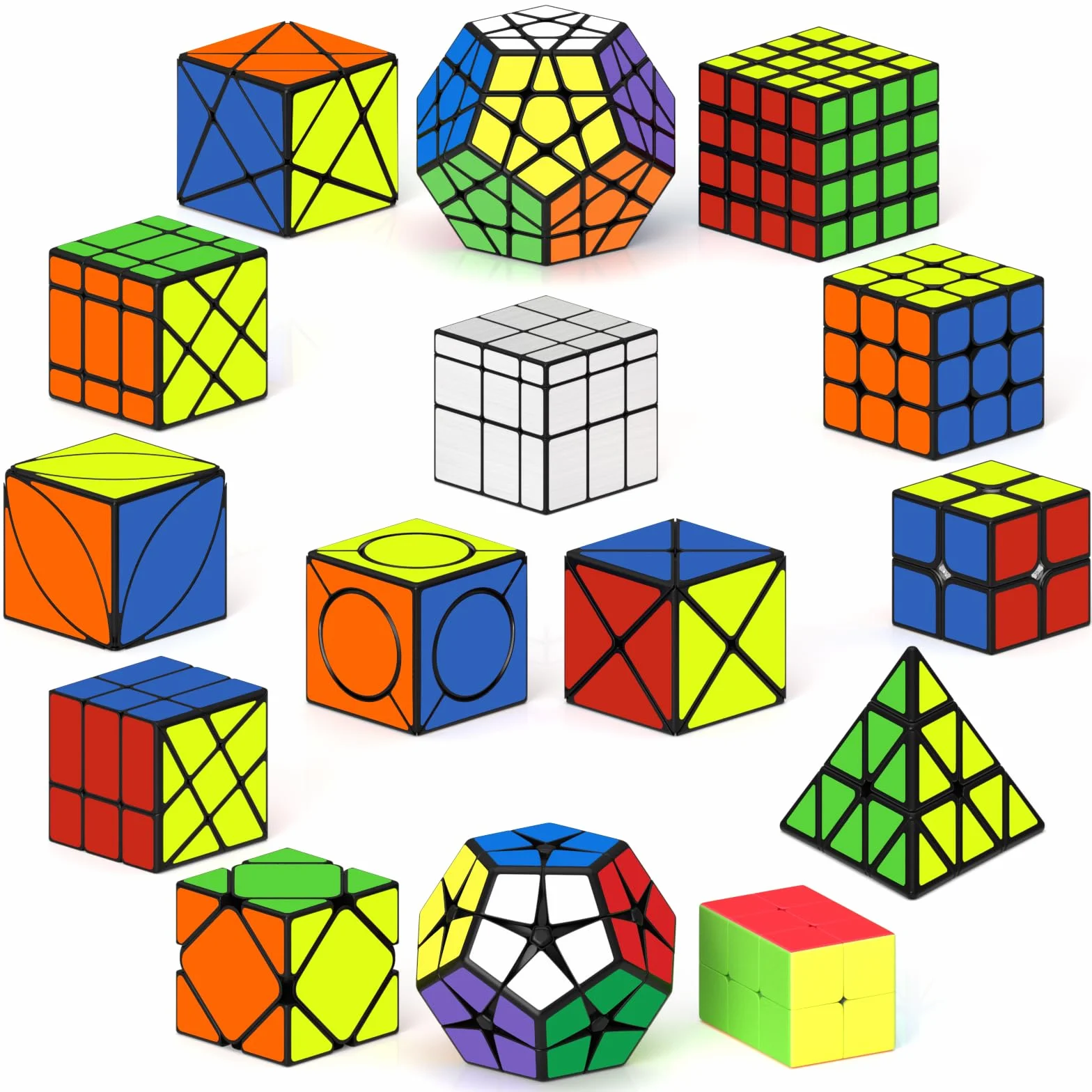 ROXENDA Speed Cube Set, Cubo Magico di 15 Packs 2X2 3X3 2X3 Axis Skewb Ivy Windmill Fisher Dodecahedron Piramide Cube, Rotazione Facile e Gioco Regolare [15 Pack]
