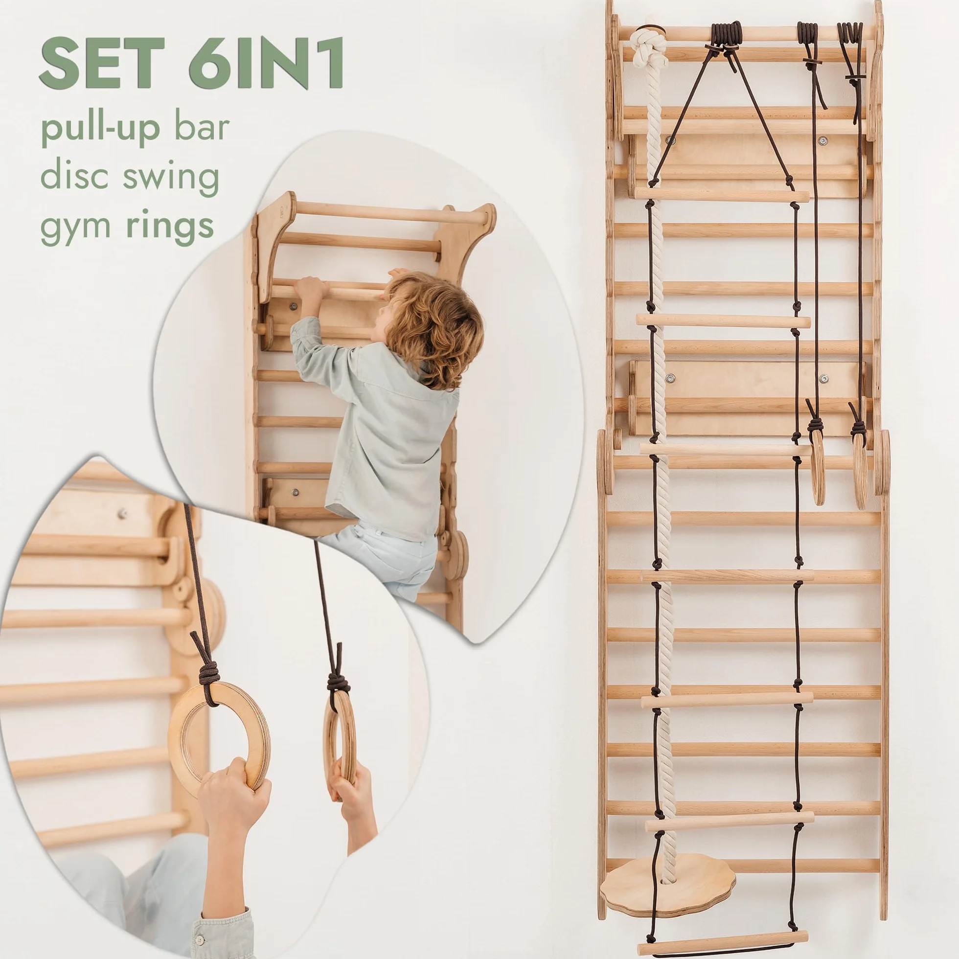 Goodevas Scala Svedese per l'Area di Giochi d'Interno - Set di Giochi di Scalata Montessori - Scalata in Legno per Interni per Bambini Piccoli e Bambini dai 2 ai 12 Anni