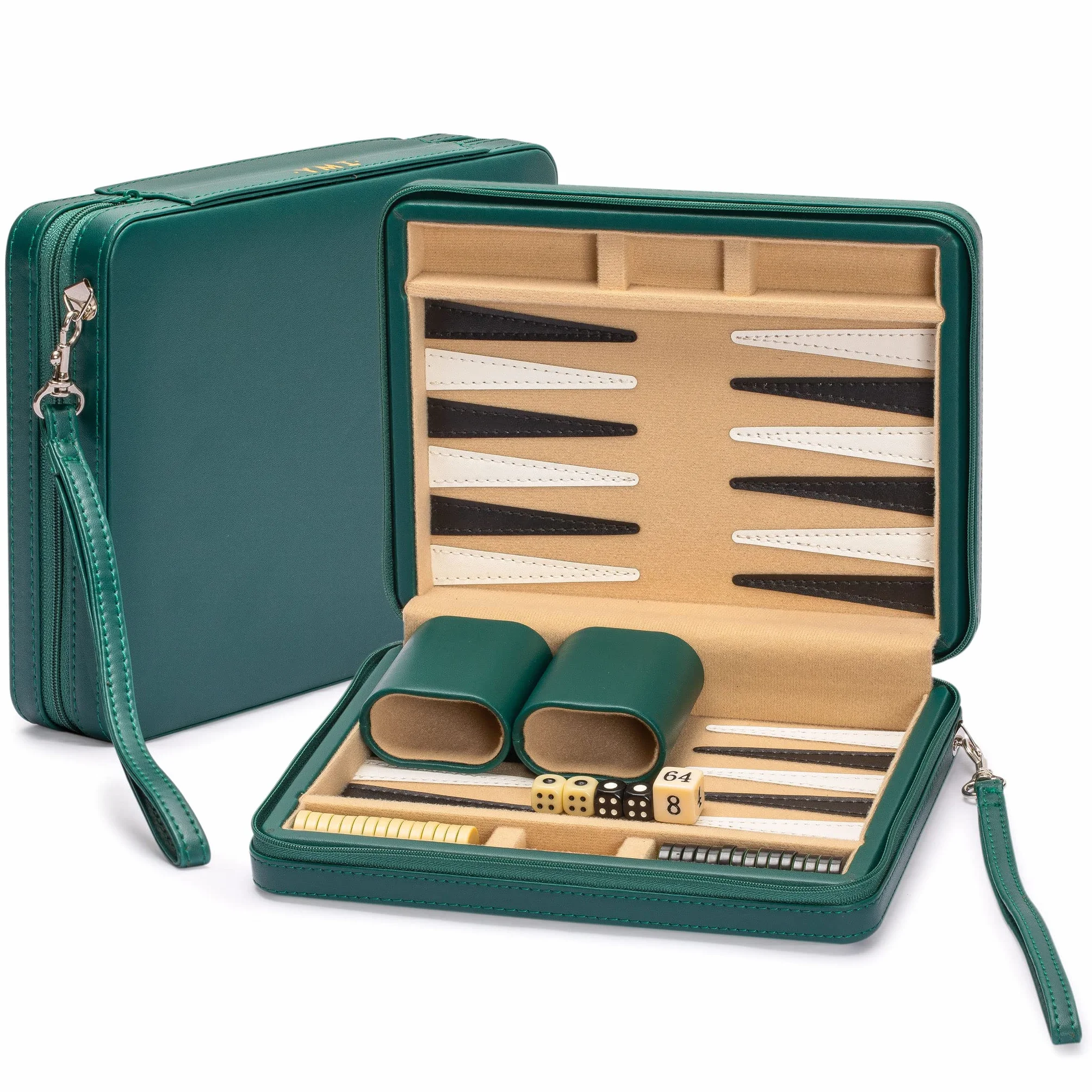 Yellow Mountain Imports Mini Backgammon da Viaggio, Izmir - Pedine magnetiche e tabellone da 23,5 cm in elegante custodia in ecopelle - Classico gioco da tavolo di strategia