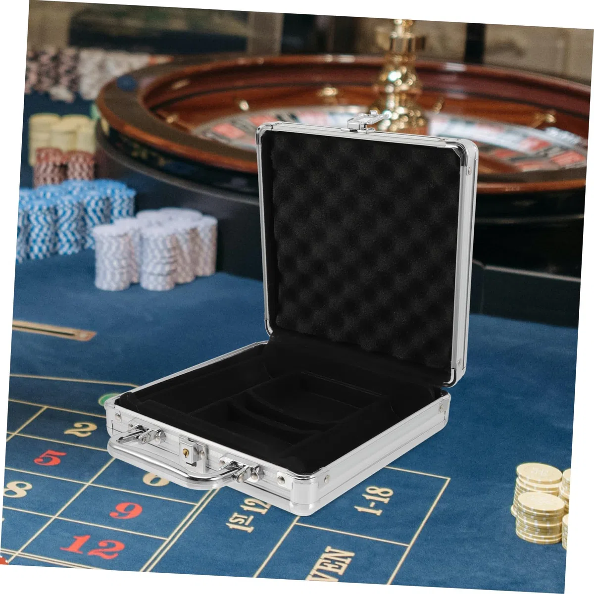 Custodia e Design Scomparti Chiusura Capacità Grande a Maniglia in Lega Argento a Fibbia per Chips Poker Accessori Stanza Gaming