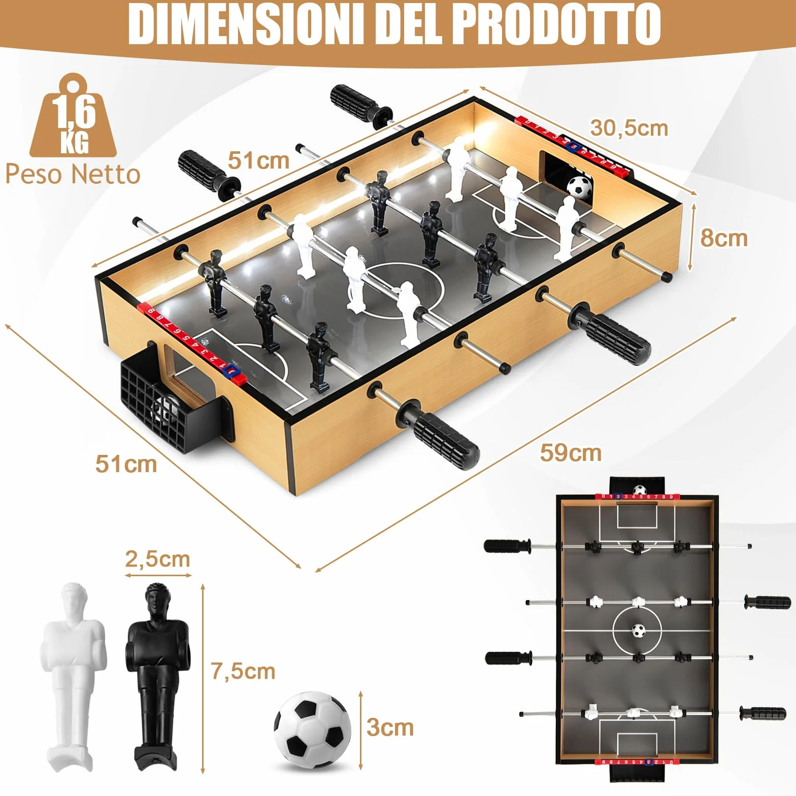 RELAX4LIFE Mini Calcio Balilla con 4 Aste, Segnapunti e 2 Palline, per Bambini e Adulti, per Feste