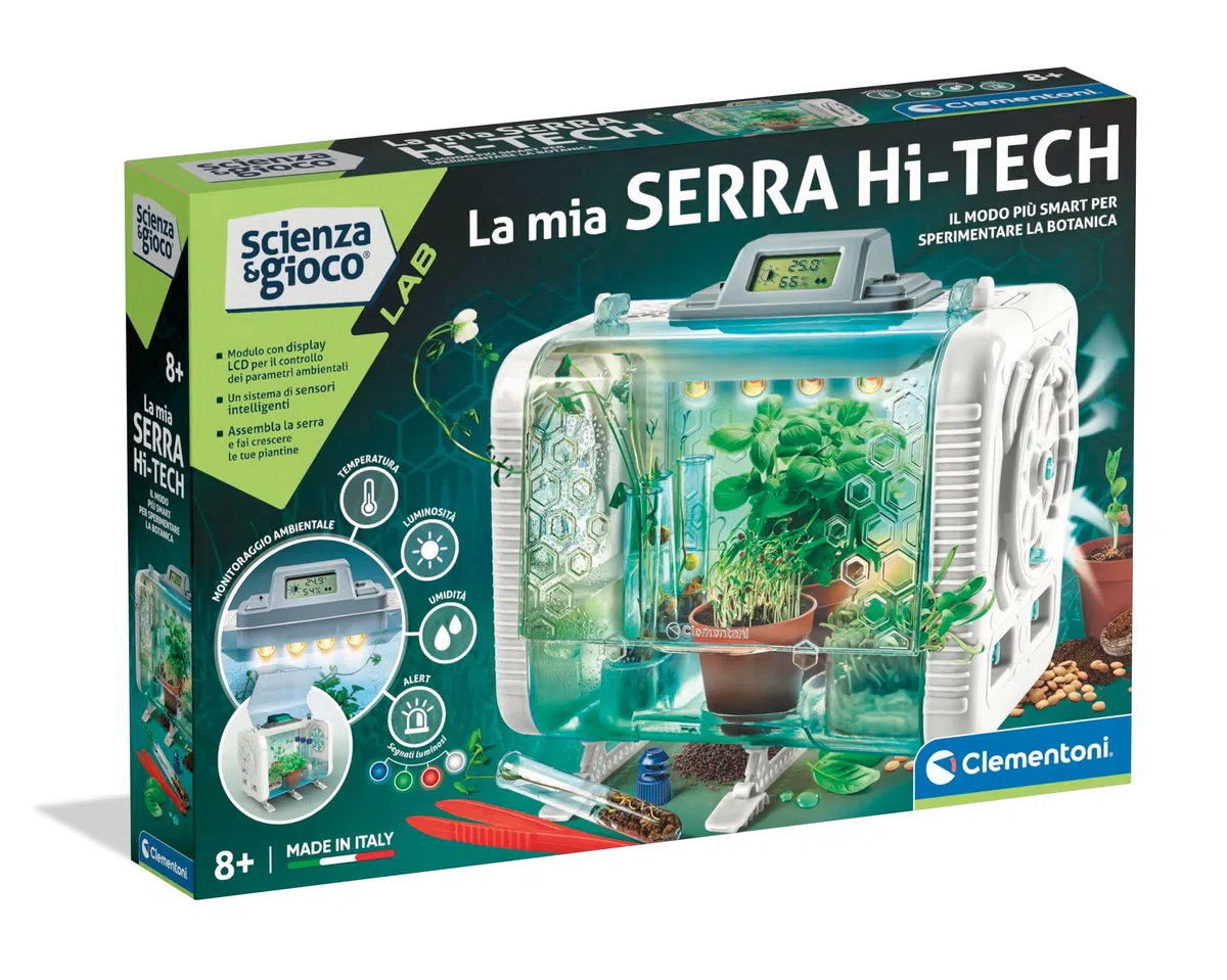 Clementoni Scienza e Gioco Lab - La Mia Serra Hi-tech, Laboratorio di Botanica Bambini 8+ Anni, 3 Modalità di Coltivazione Piante, con Led e Schermo LCD, Made in Italy, Lingua Italiana, 19370