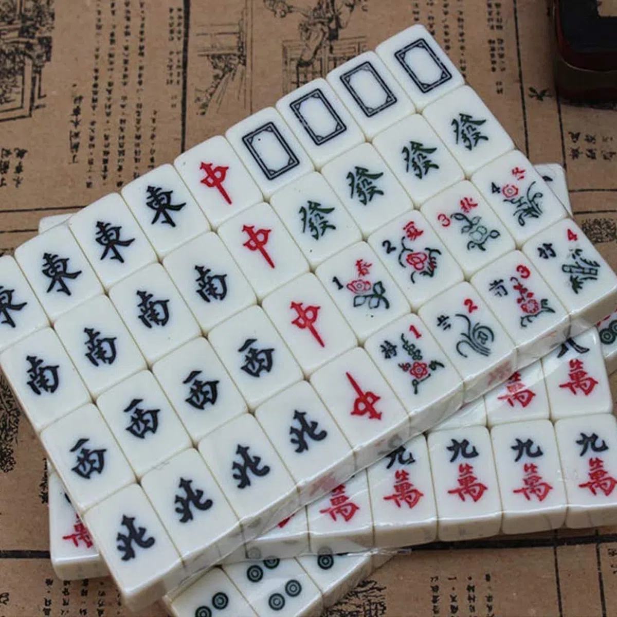 Antico Mahjong 144 Piastrelle Set da Viaggio Portatile Gioco Familiare per Adulti