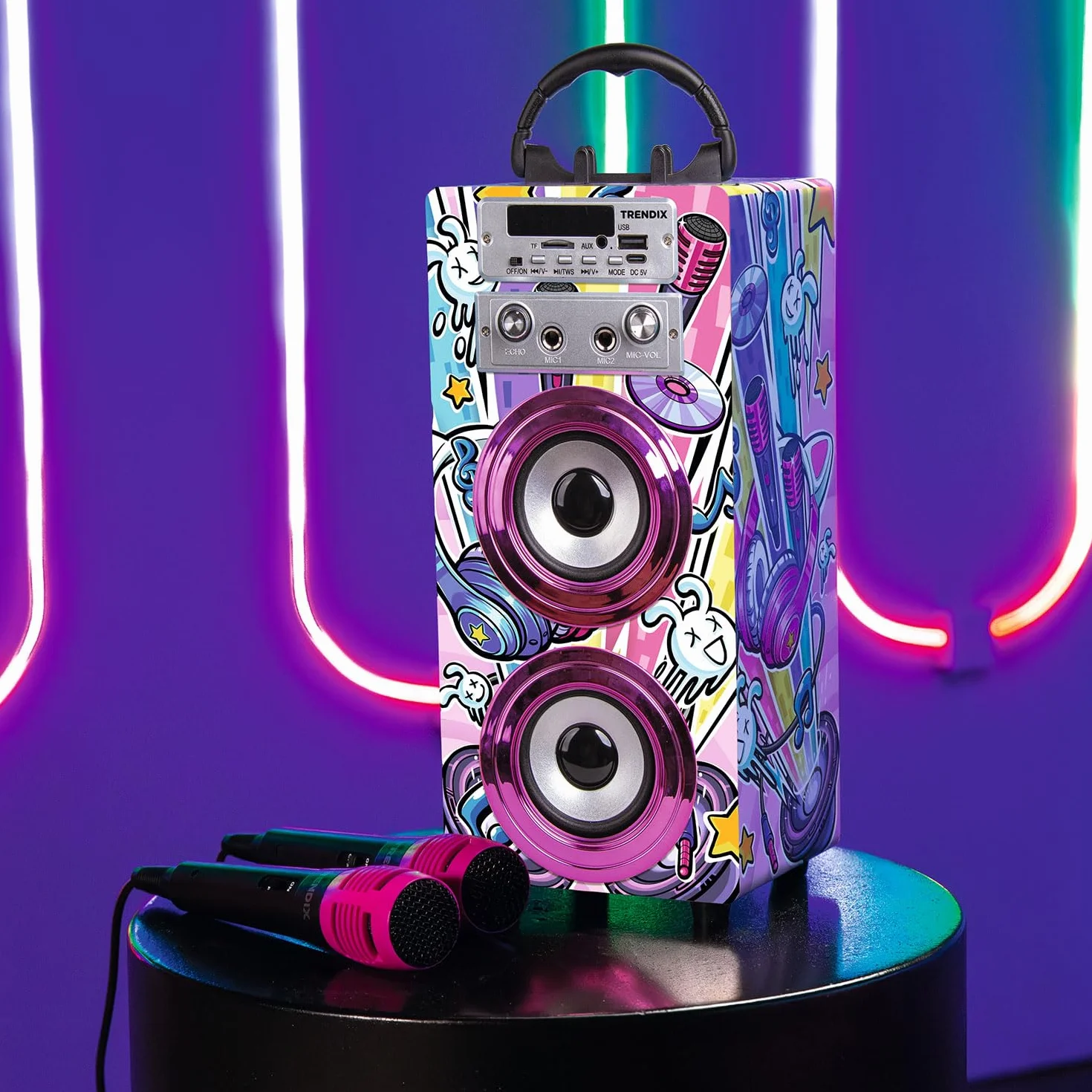 Karaoke Per Bambini Party Edition Con Microfono Cassa Bluetooth Radio Fm Usb 2 Microfoni Rosa