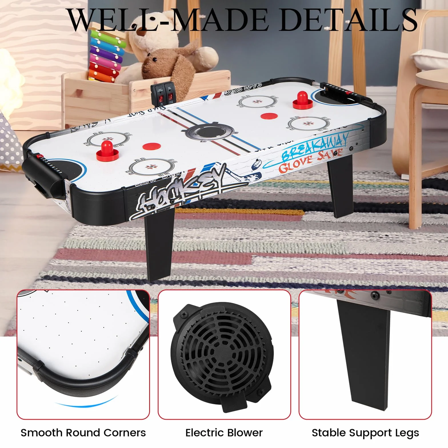 HOMASIS Mini Air Hockey da Tavolo, Hockey da Tavolo ad Aria con Segnapunti LED Elettronico, Giocattolo con 2 Dischi, 2 Impugnature e 2 Bersagli per Bambini e Adulti, 107x56x30cm (DW10020IT-HS)